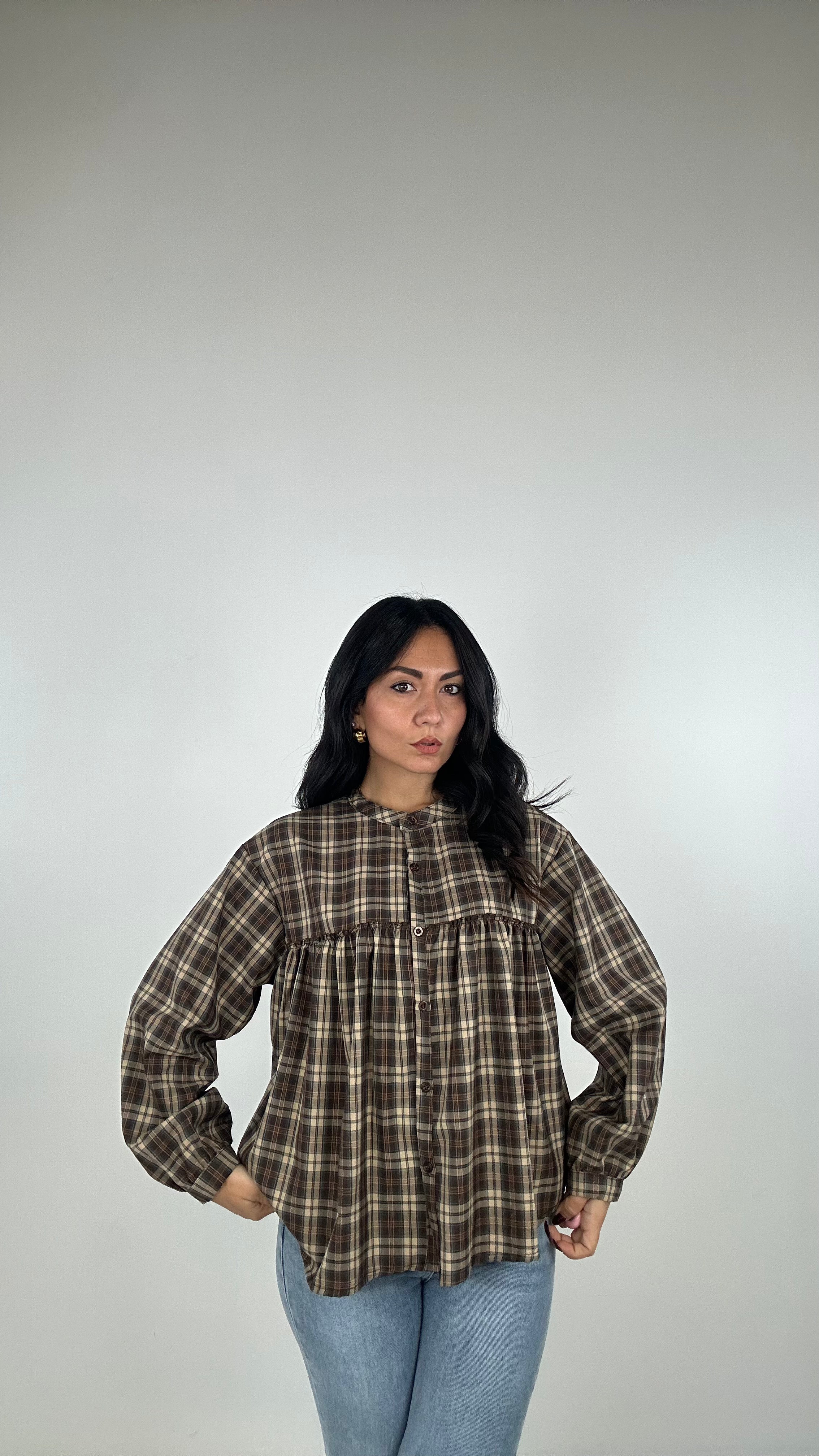 Blusa QUADRI VOLANT - BEIGE