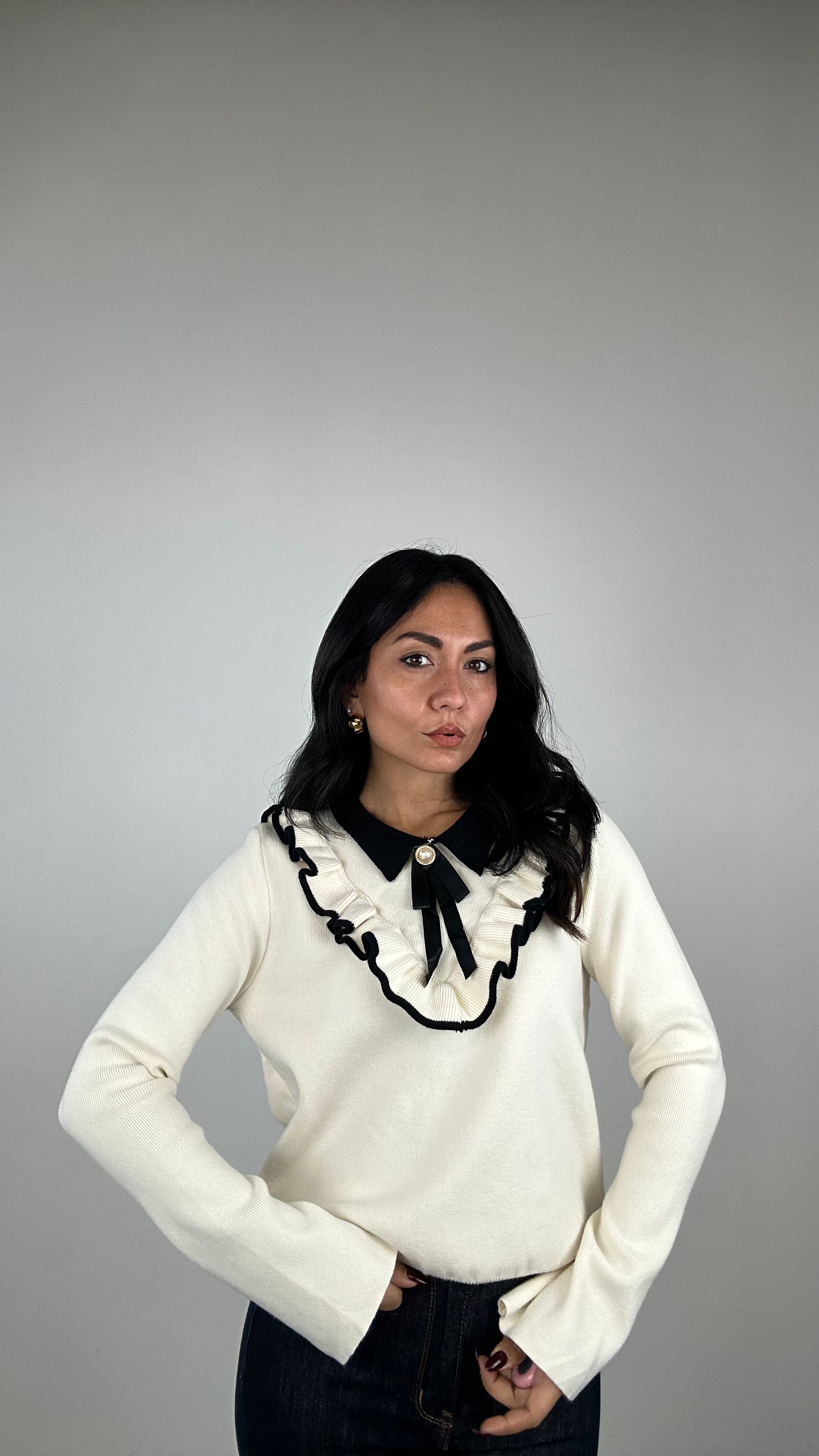 Pull COLLETTO E SPILLA - PANNA