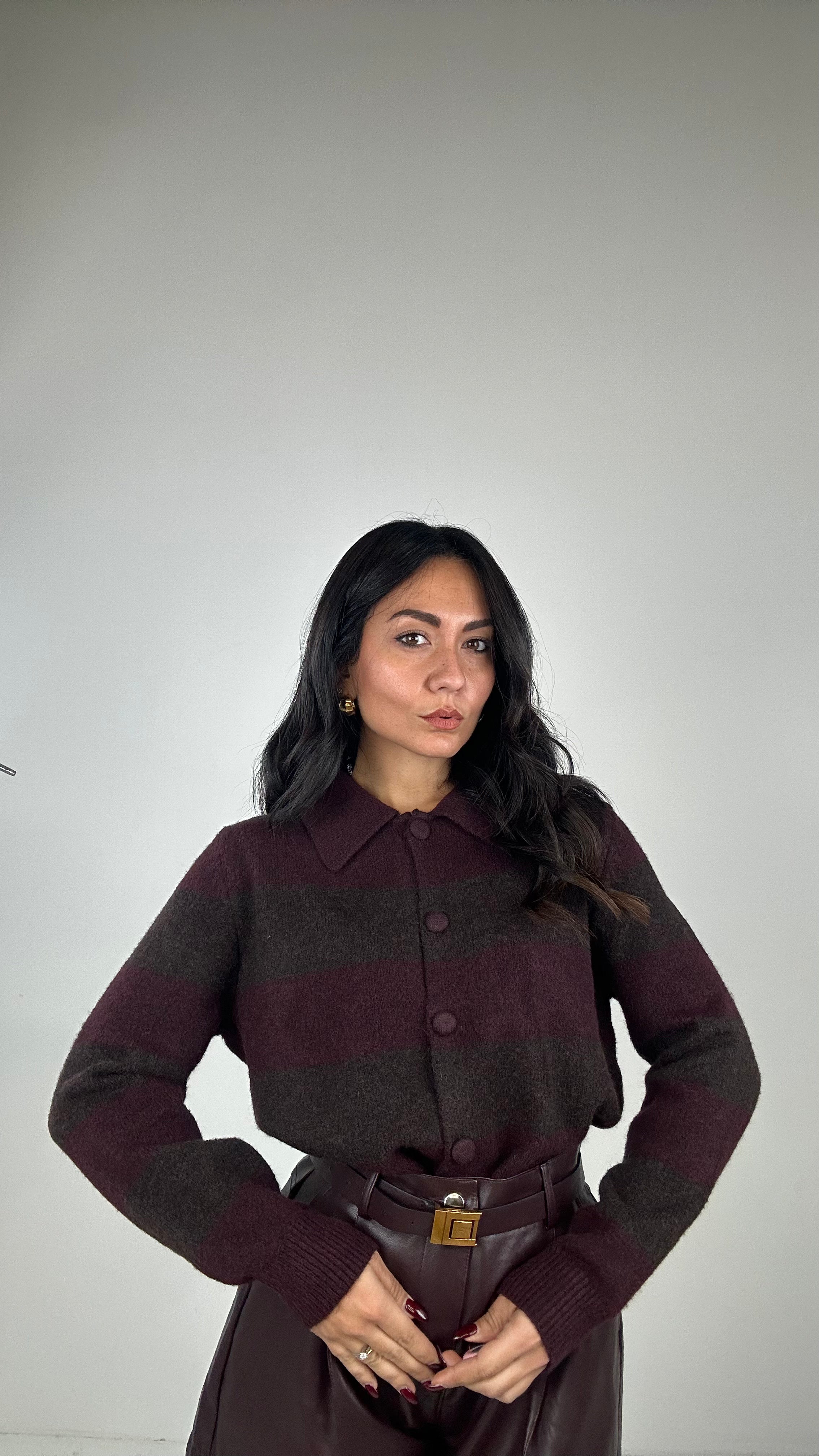 Pull CARDIGAN A RIGHE - BORDEAUX