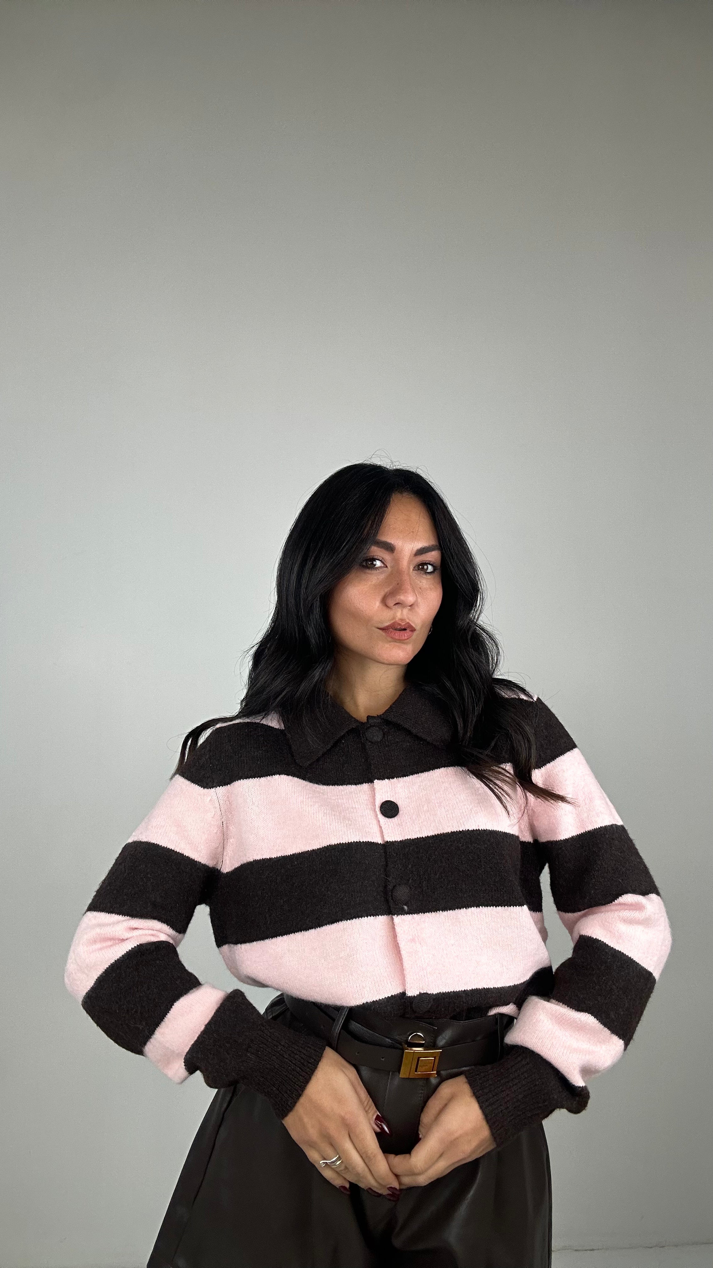 Pull CARDIGAN A RIGHE - ROSA