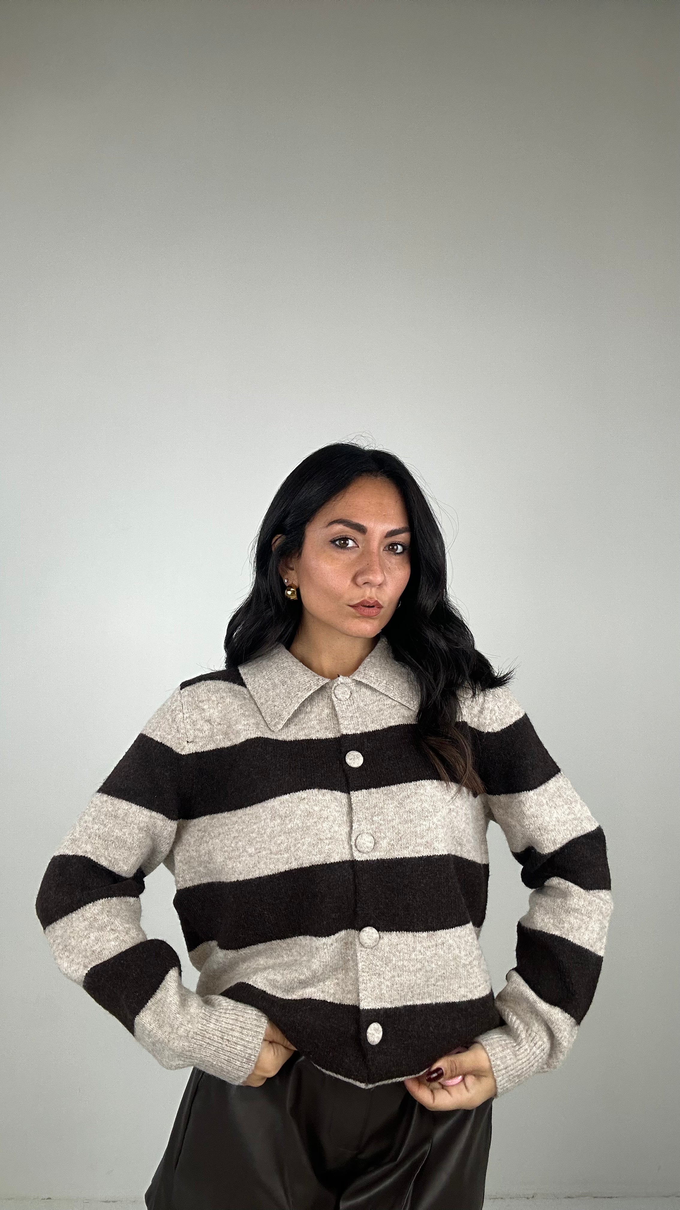 Pull CARDIGAN A RIGHE - BEIGE