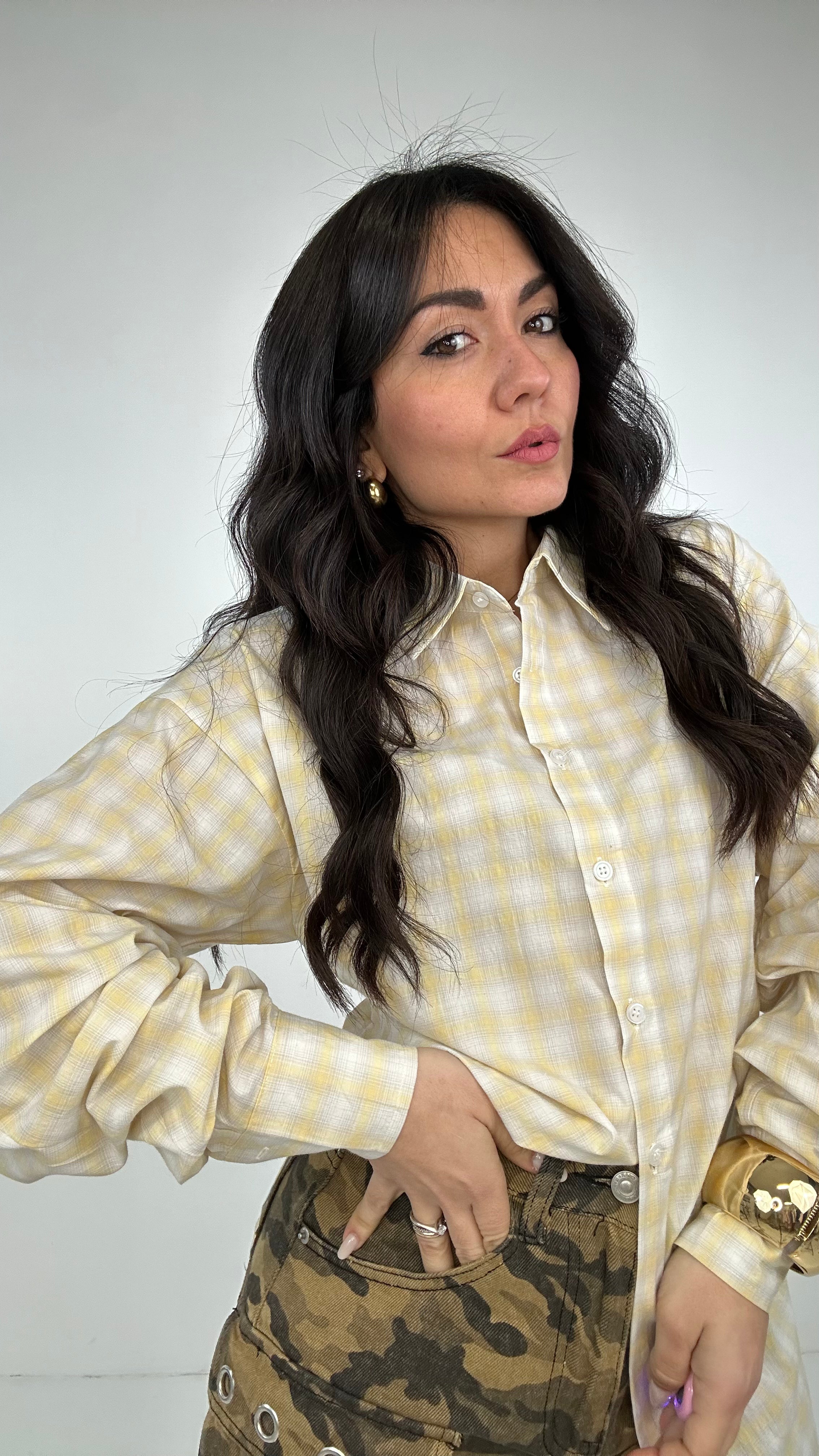 Camicia QUADRI SFIANCATA - GIALLO