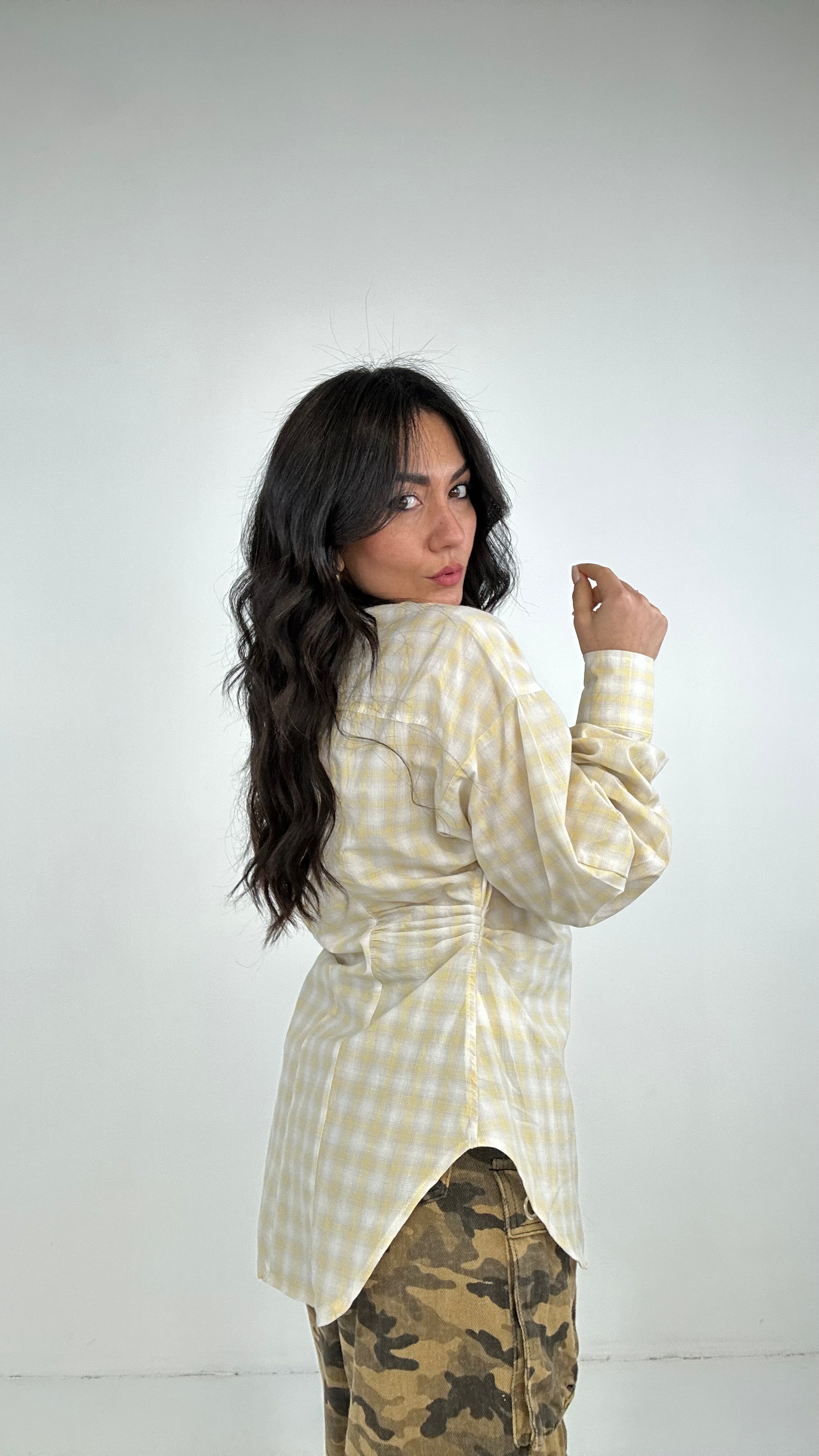 Camicia QUADRI SFIANCATA - GIALLO