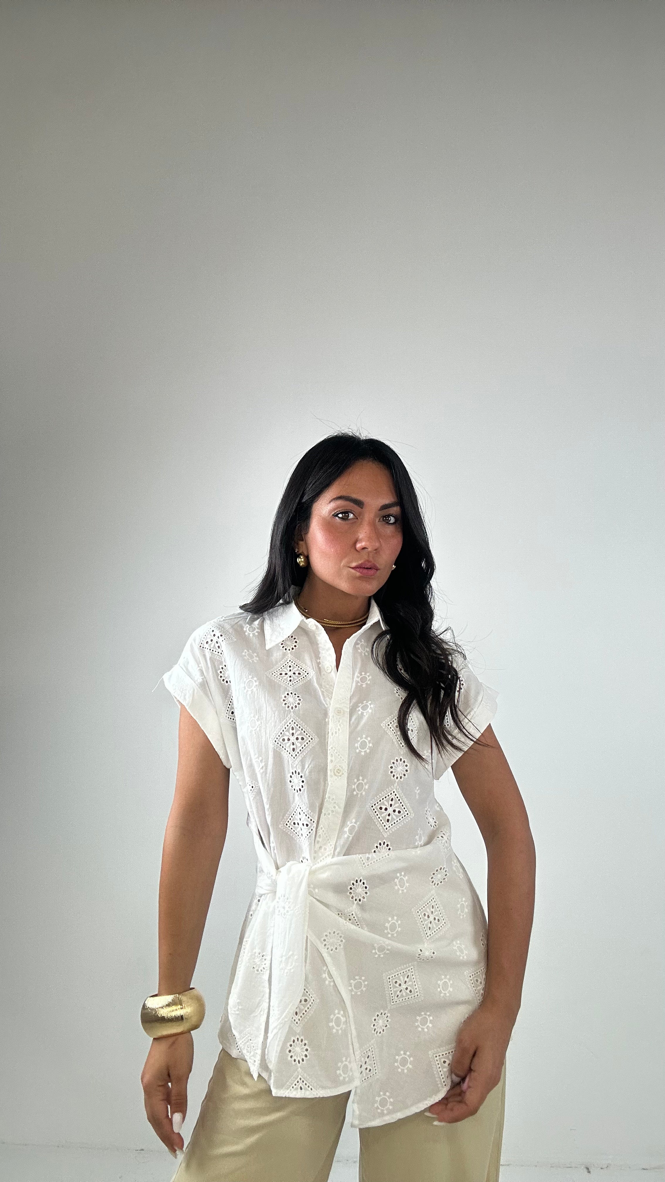 Camicia RICAMO NODO LATERALE - BIANCO