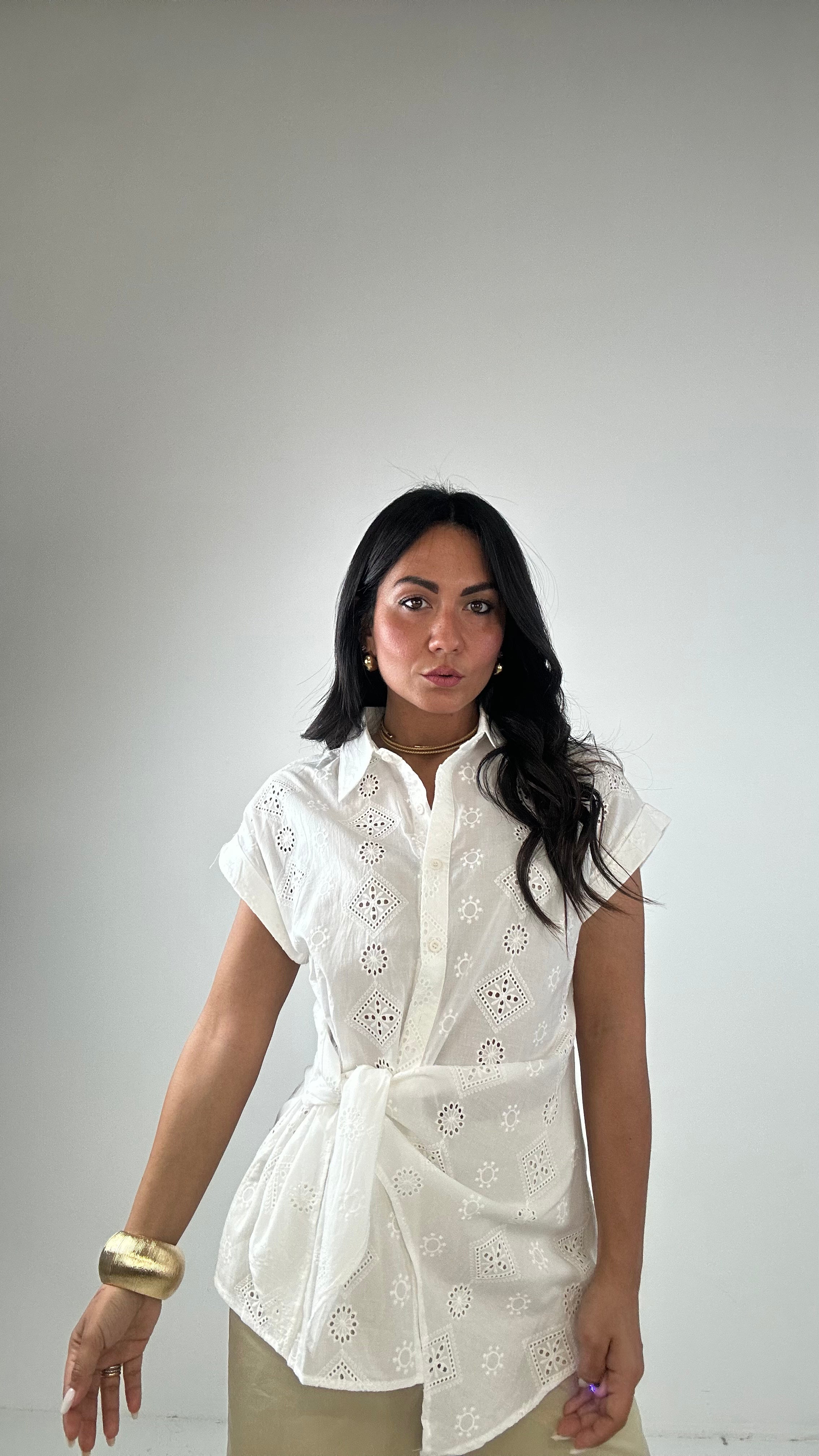 Camicia RICAMO NODO LATERALE - BIANCO