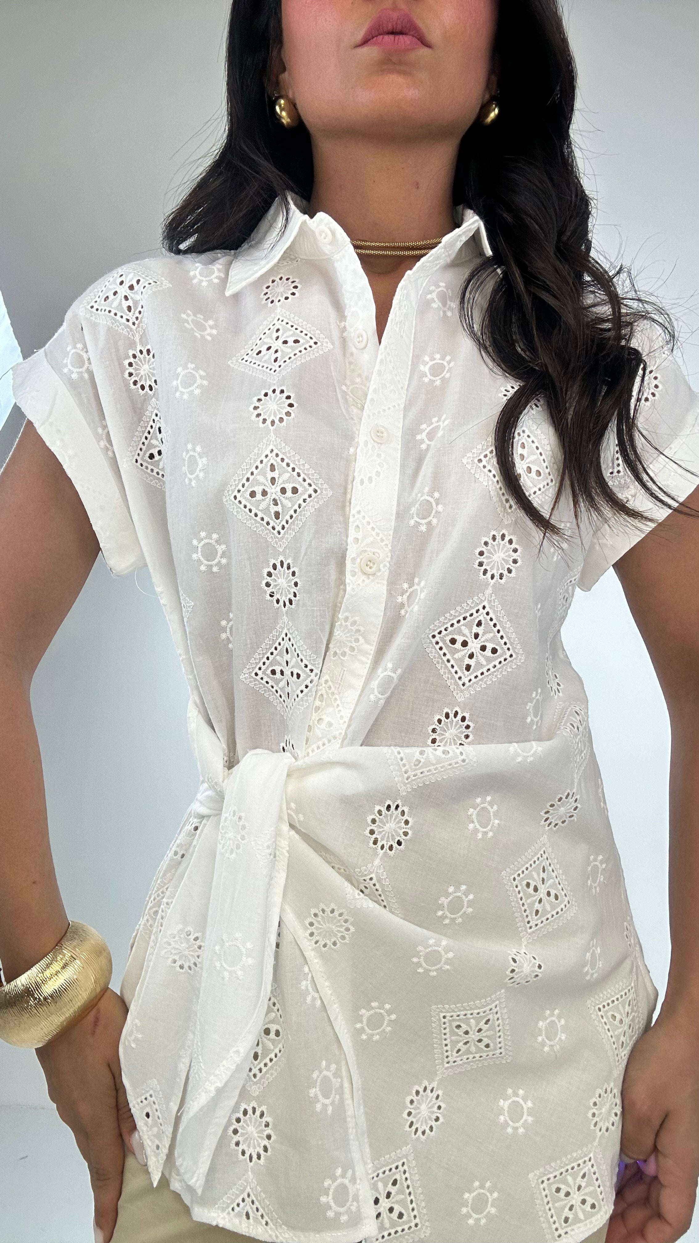 Camicia RICAMO NODO LATERALE - BIANCO