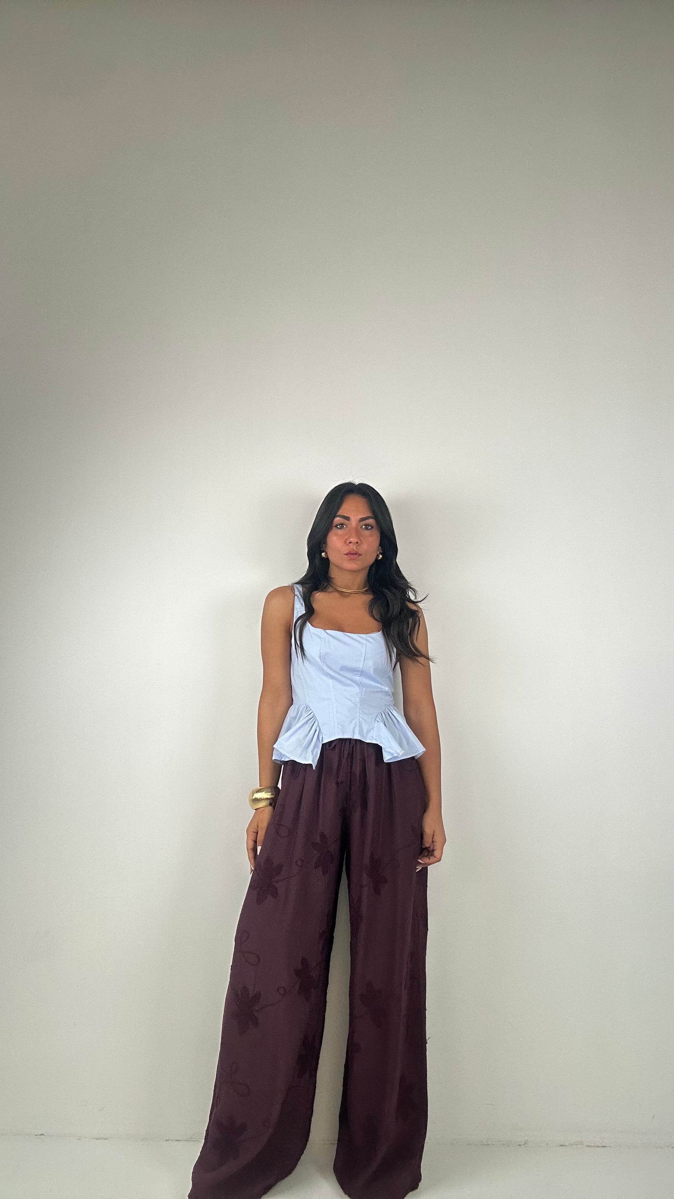 Pantalone FIORE RICAMO - BORDEAUX