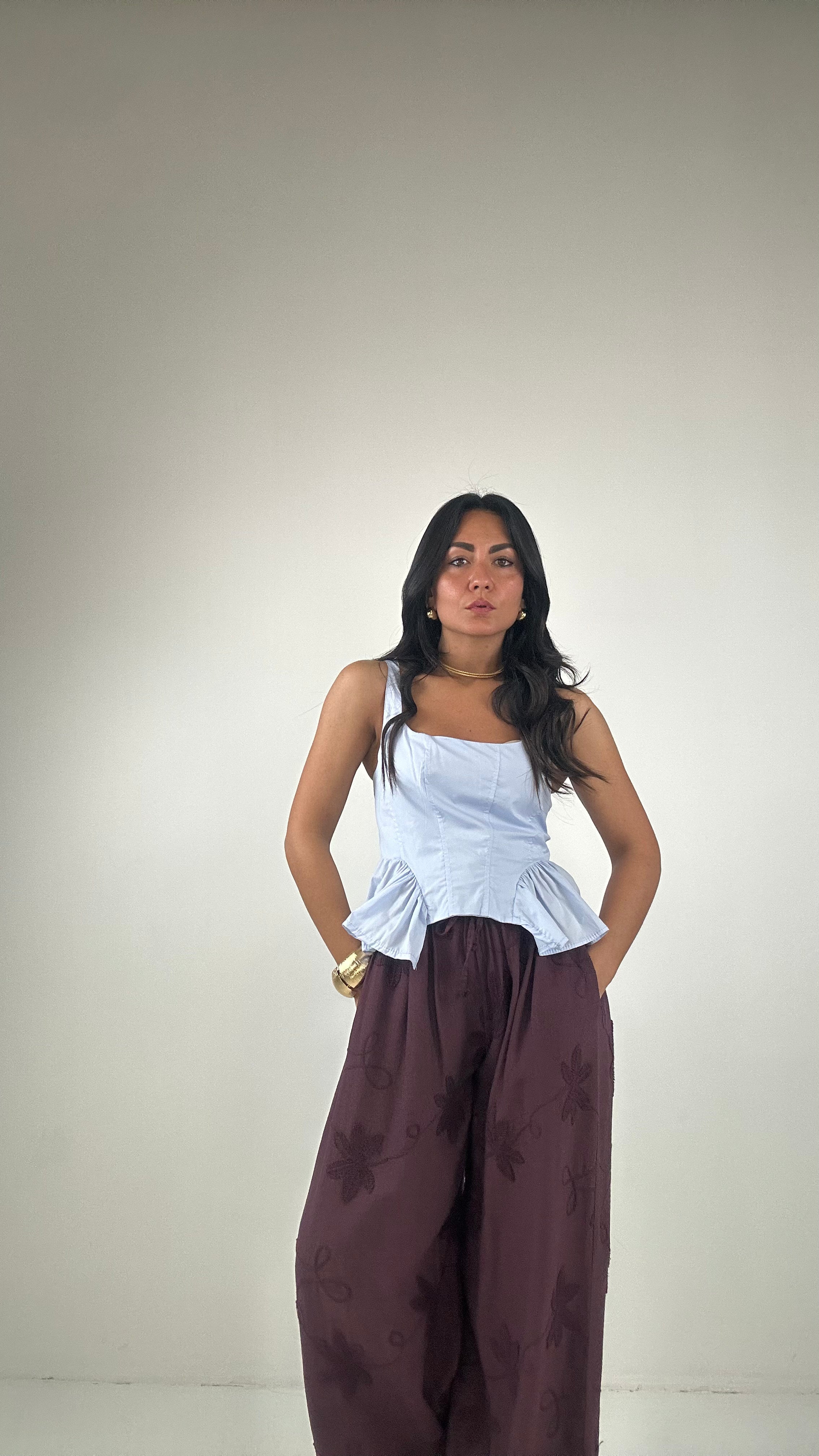Pantalone FIORE RICAMO - BORDEAUX