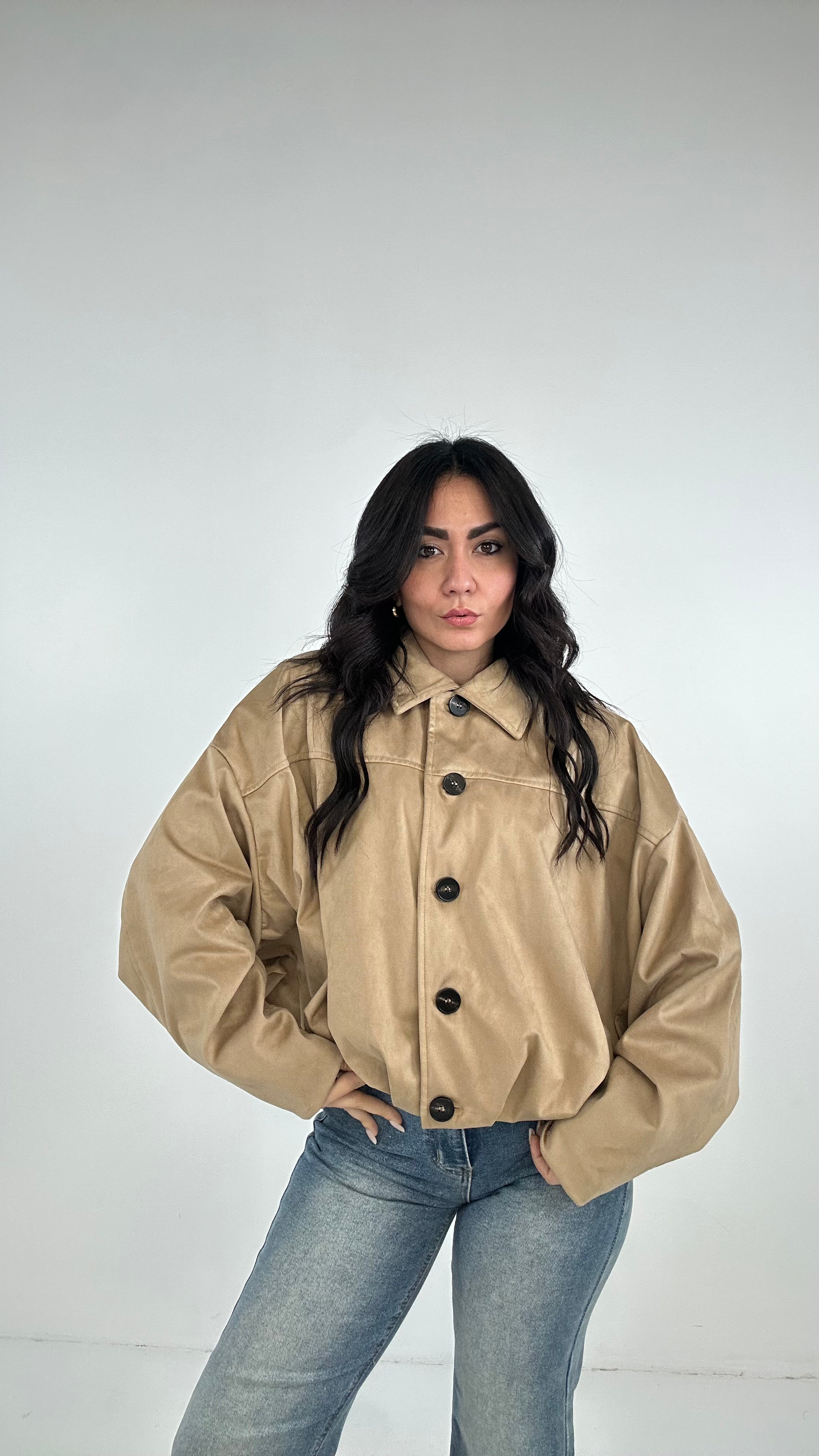 Giubbino ARRICCIATO IN ECOCAMOSCIO - KHAKI