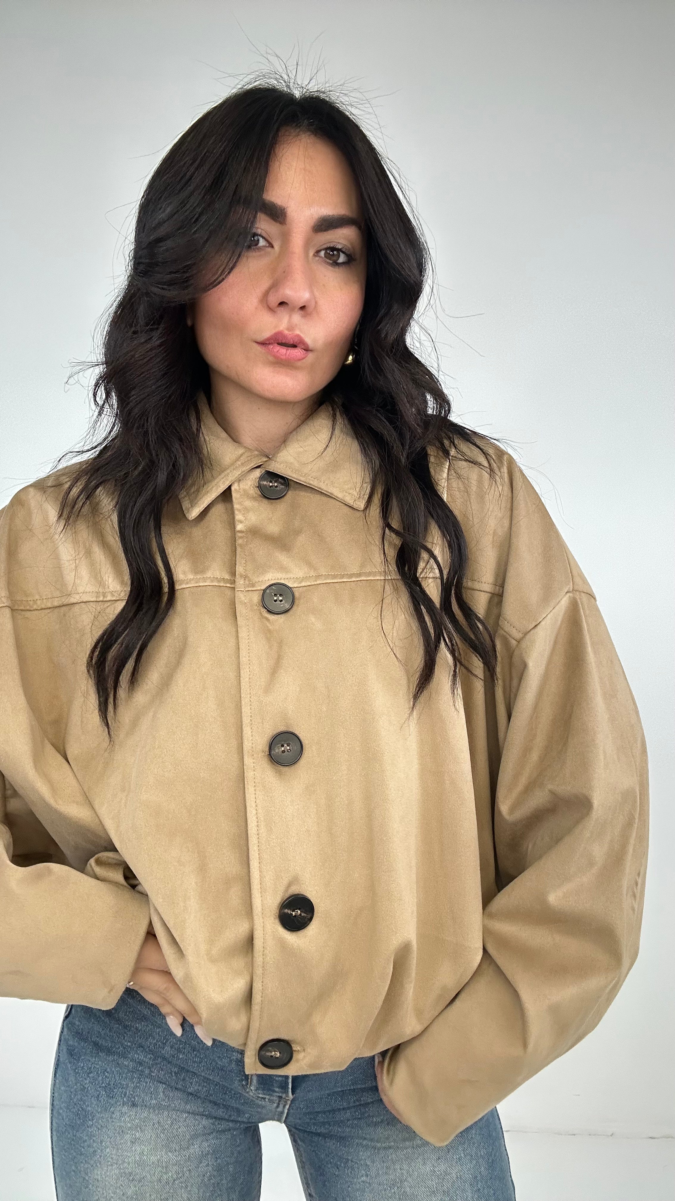 Giubbino ARRICCIATO IN ECOCAMOSCIO - KHAKI
