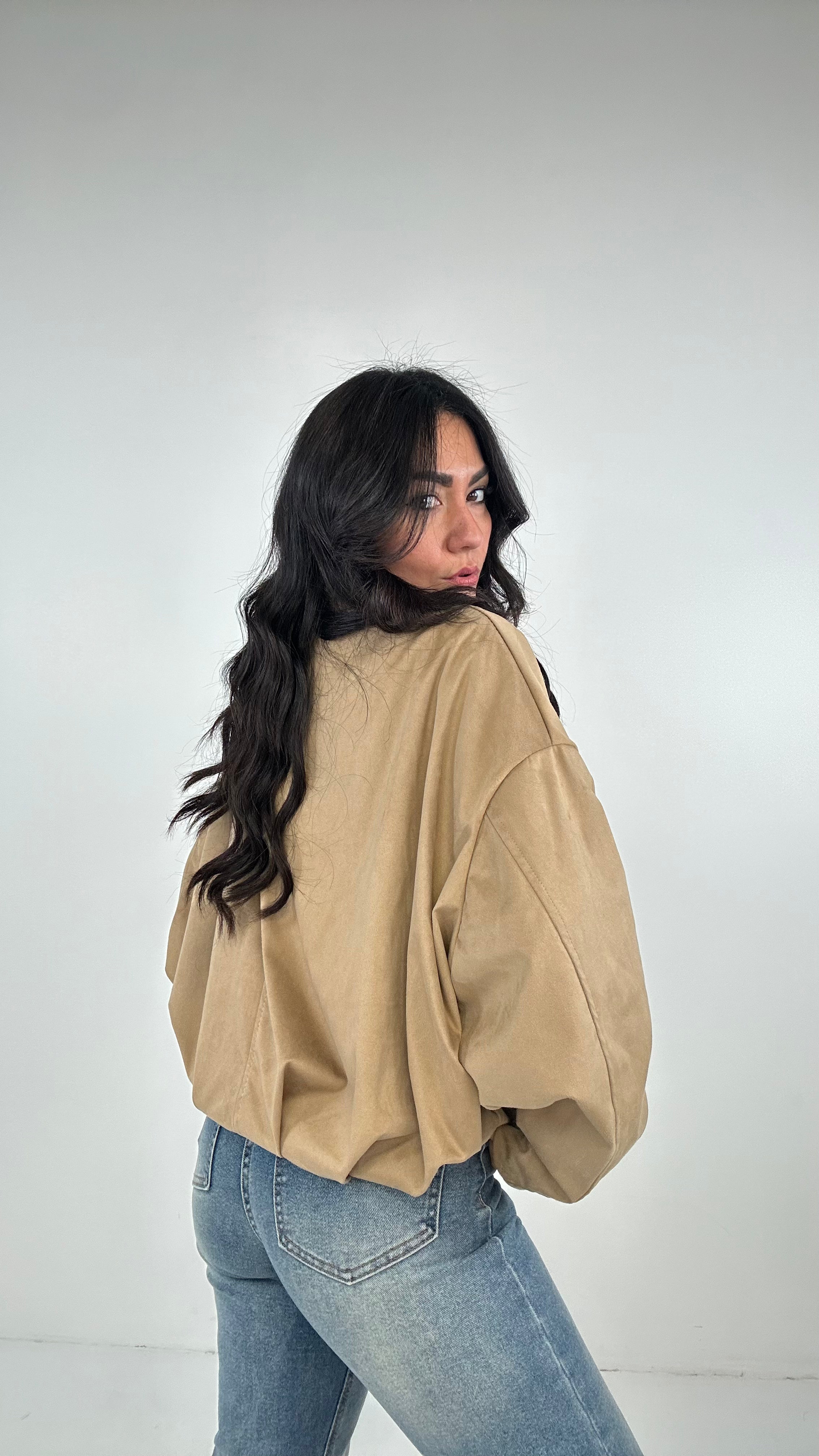 Giubbino ARRICCIATO IN ECOCAMOSCIO - KHAKI