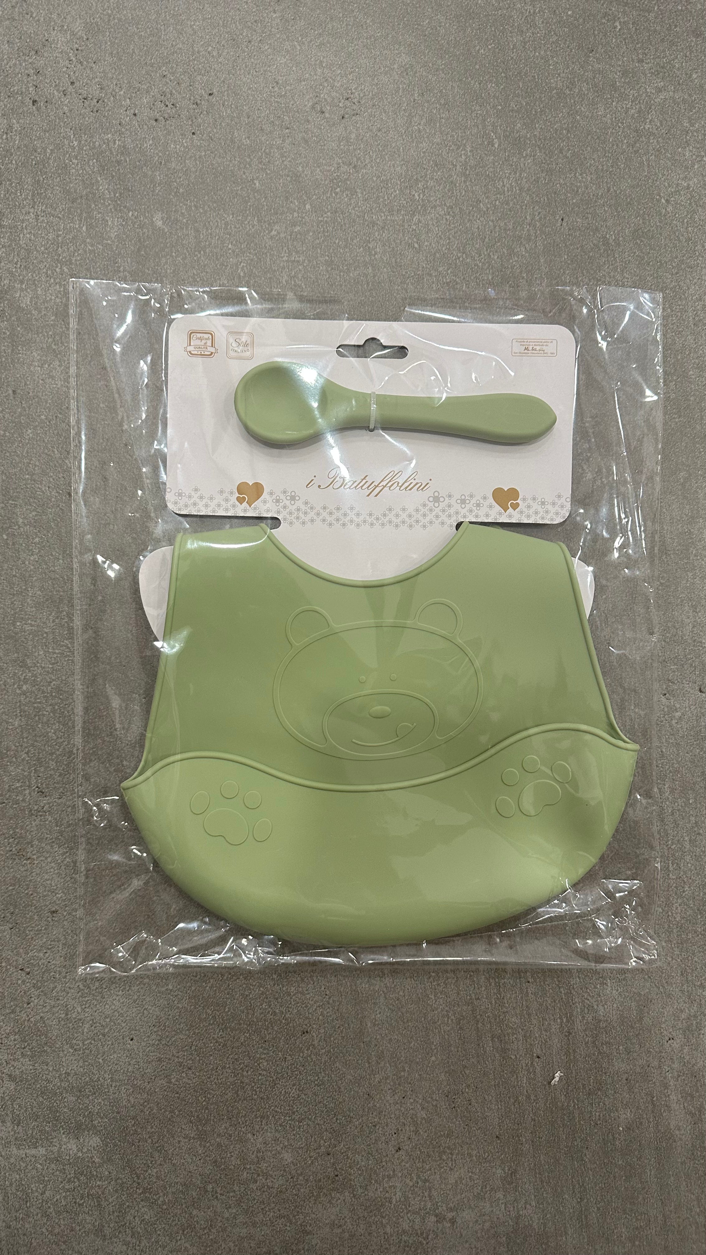 Set BAVETTA IN SILICONE + POSATA - VERDE