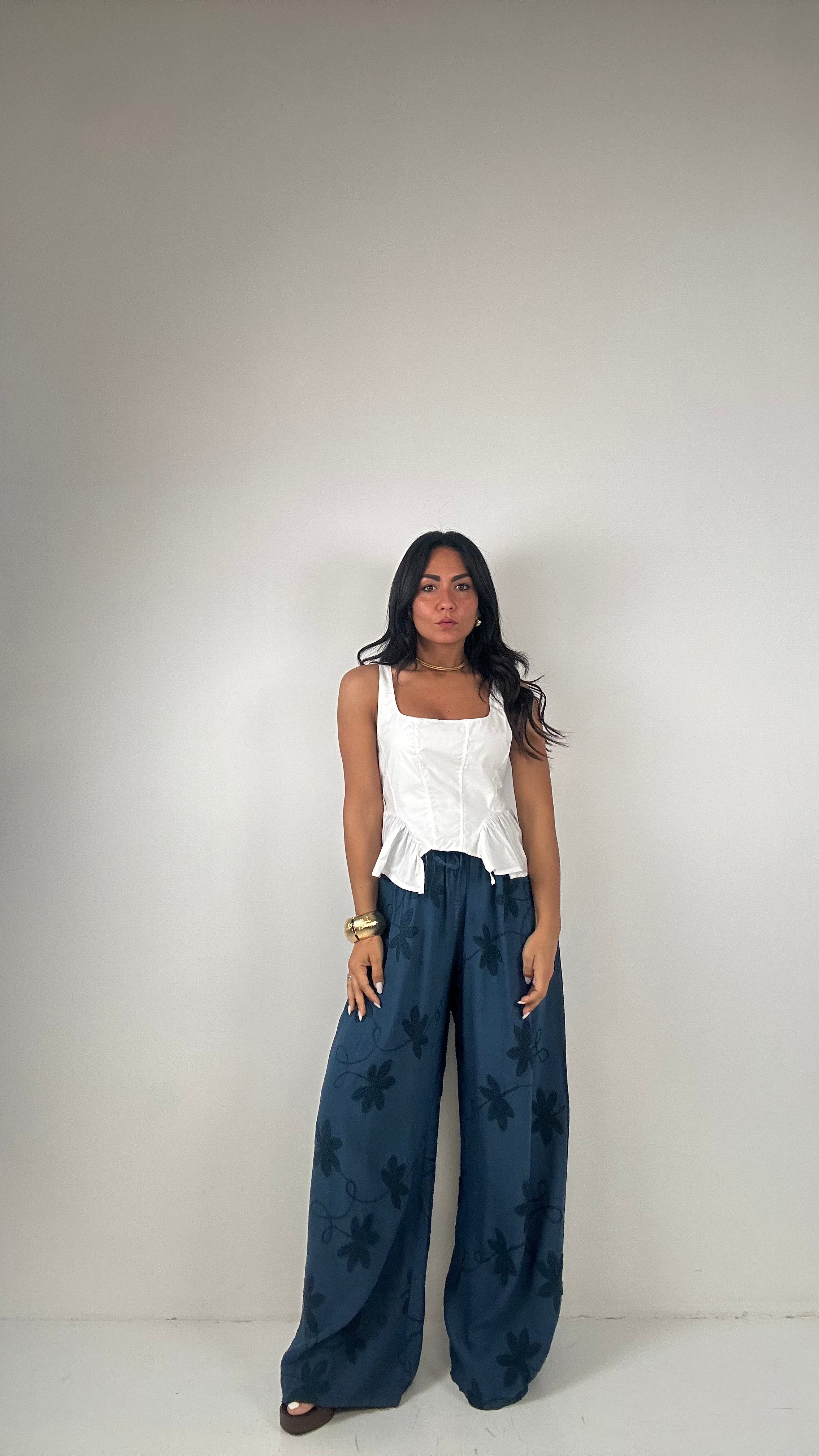 Pantalone FIORE RICAMO - BLU