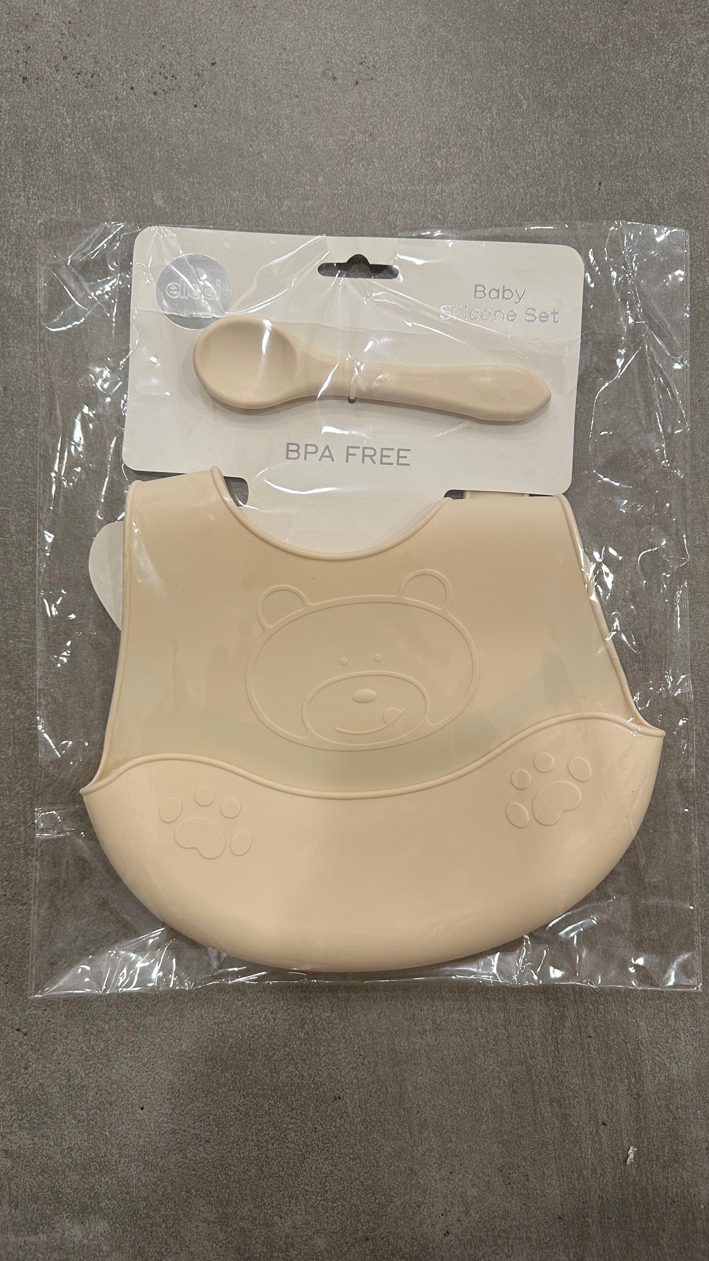 Set BAVETTA IN SILICONE + POSATA - BEIGE