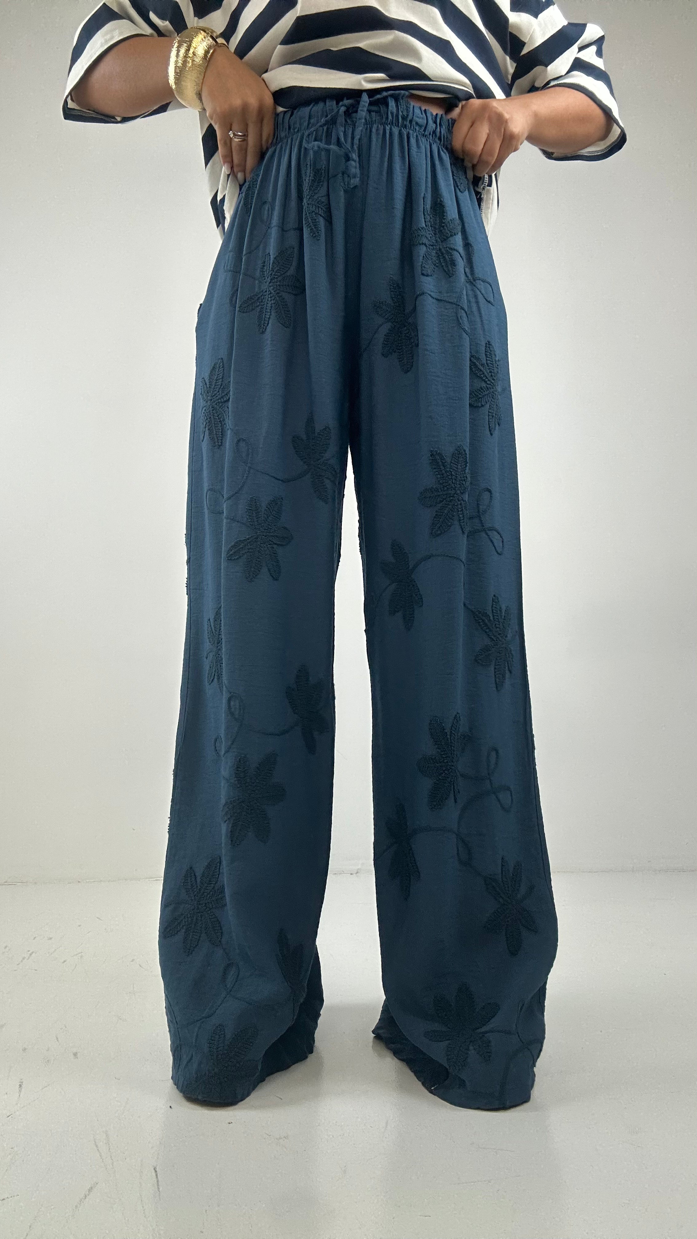 Pantalone FIORE RICAMO - BLU