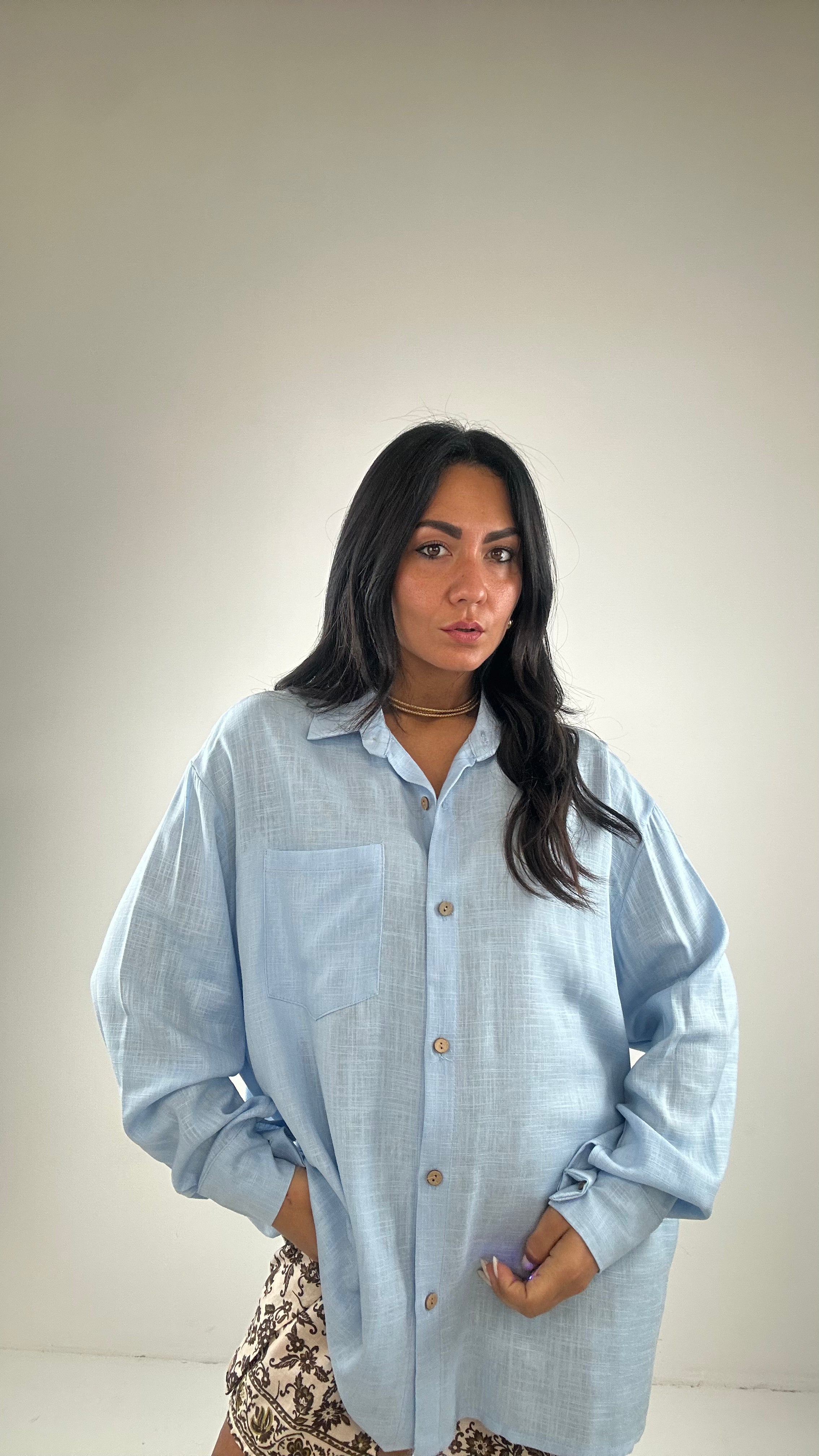 Camicia LINO - CELESTE