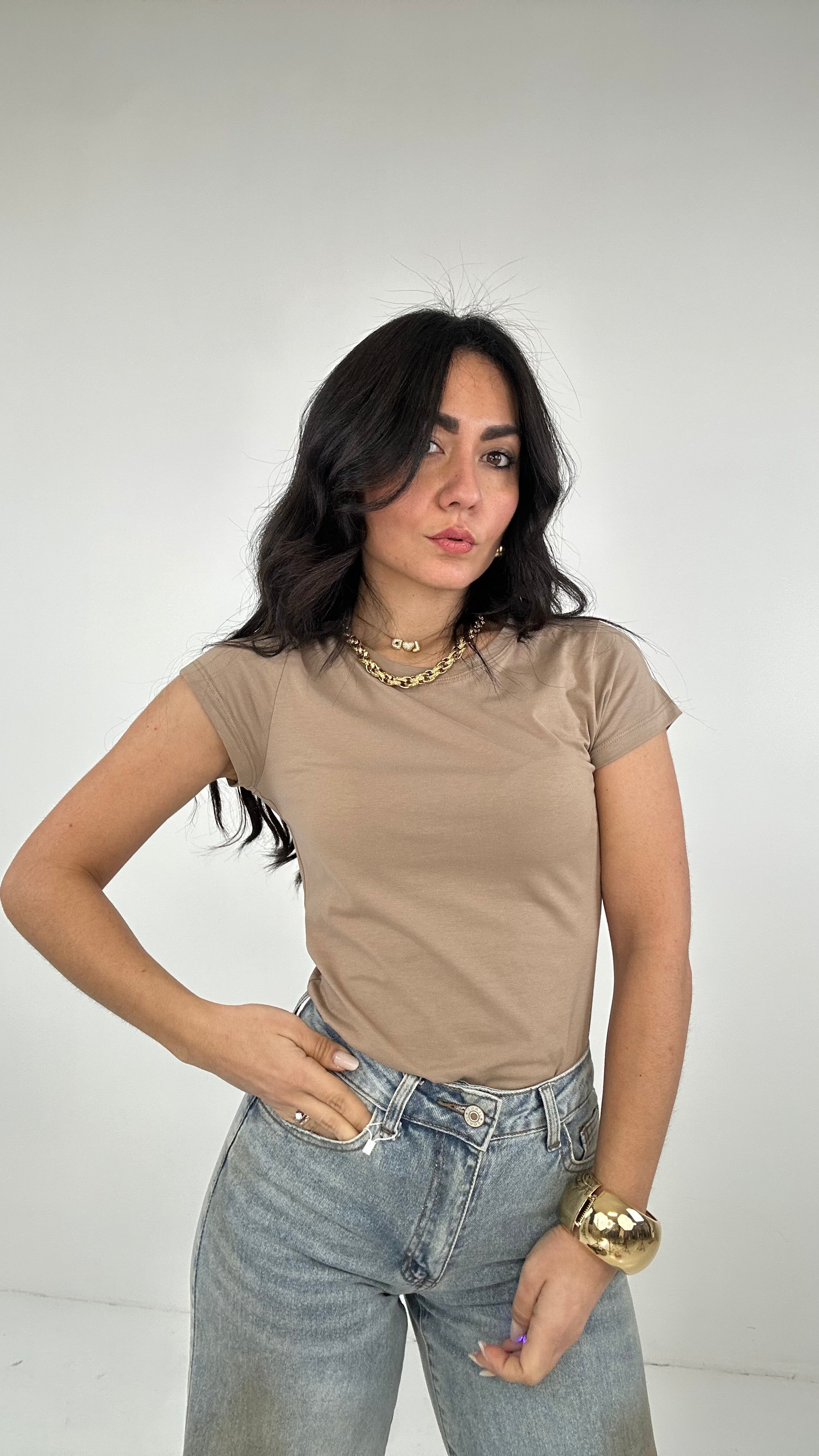 T-shirt SLIM BASIC - KHAKI