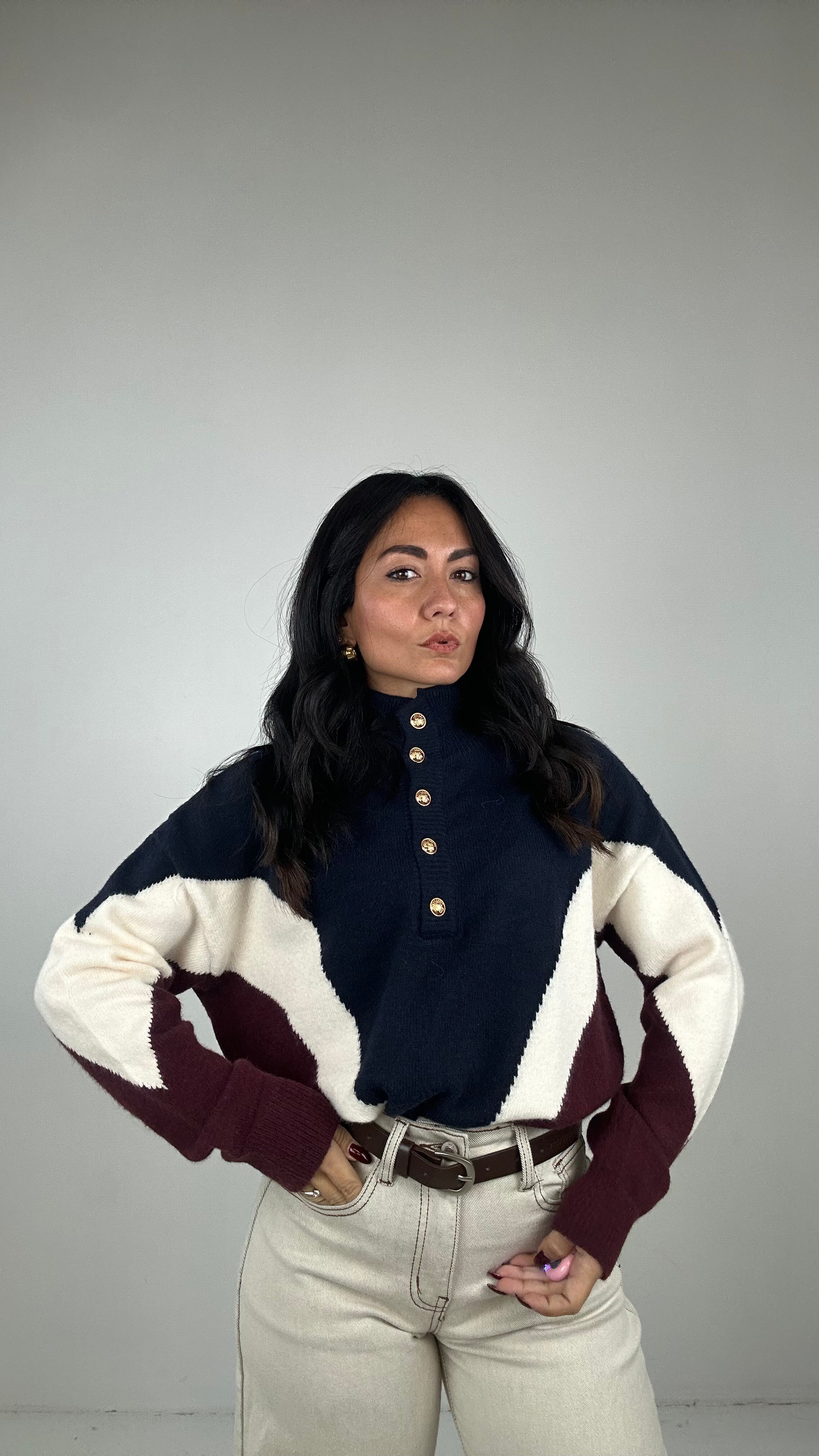 Pull BOTTONCINI TRICOLOR - BLU
