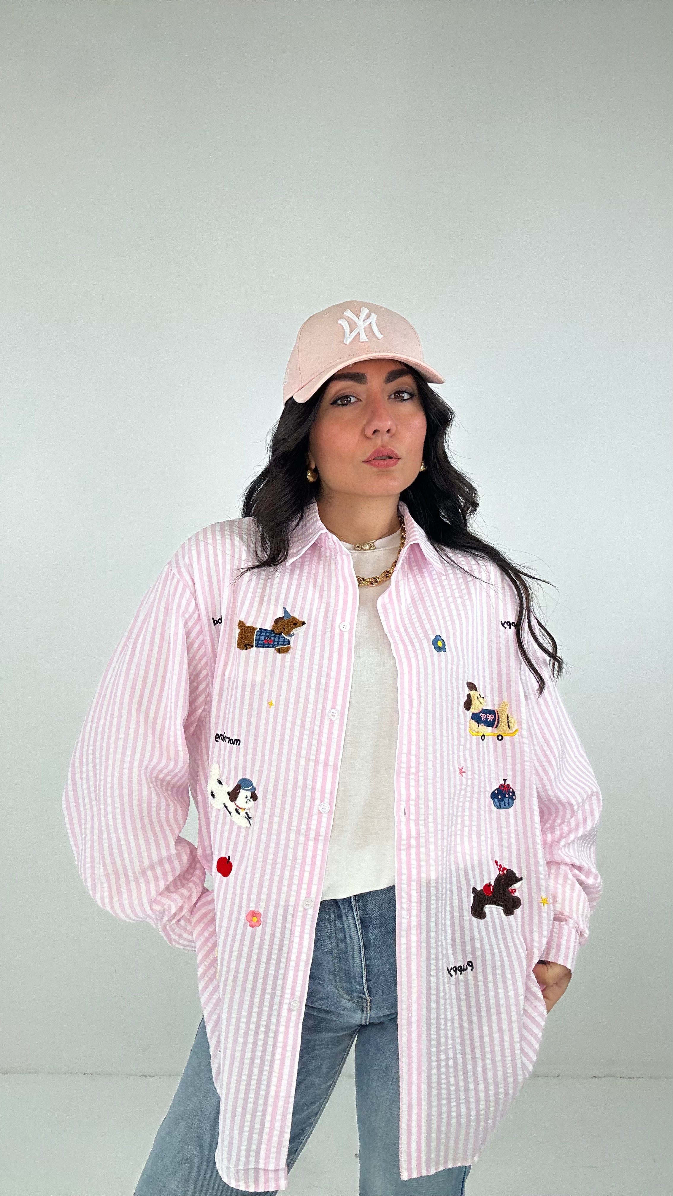 Camicia RIGHE E CAGNOLINI - ROSA