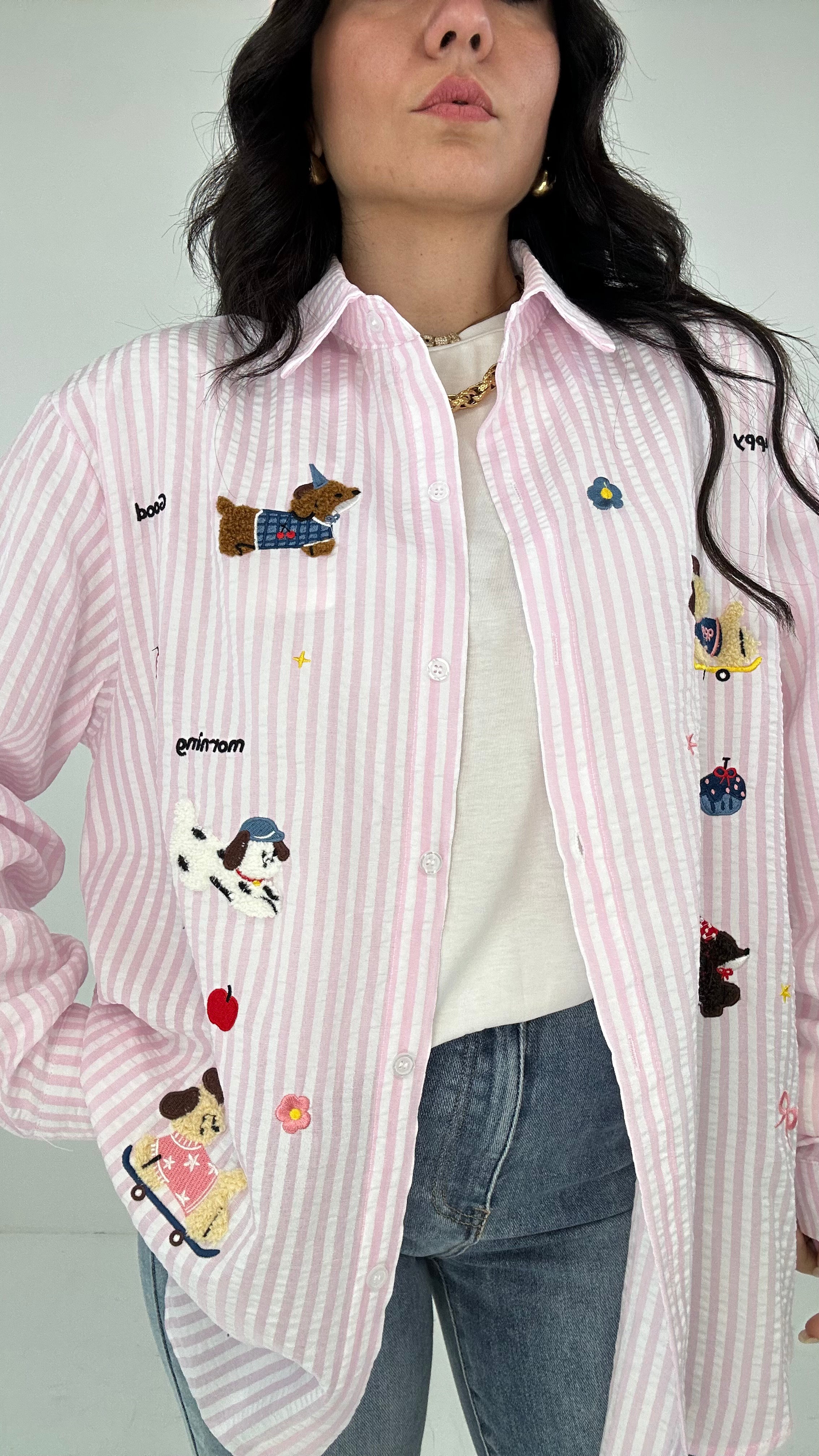 Camicia RIGHE E CAGNOLINI - ROSA