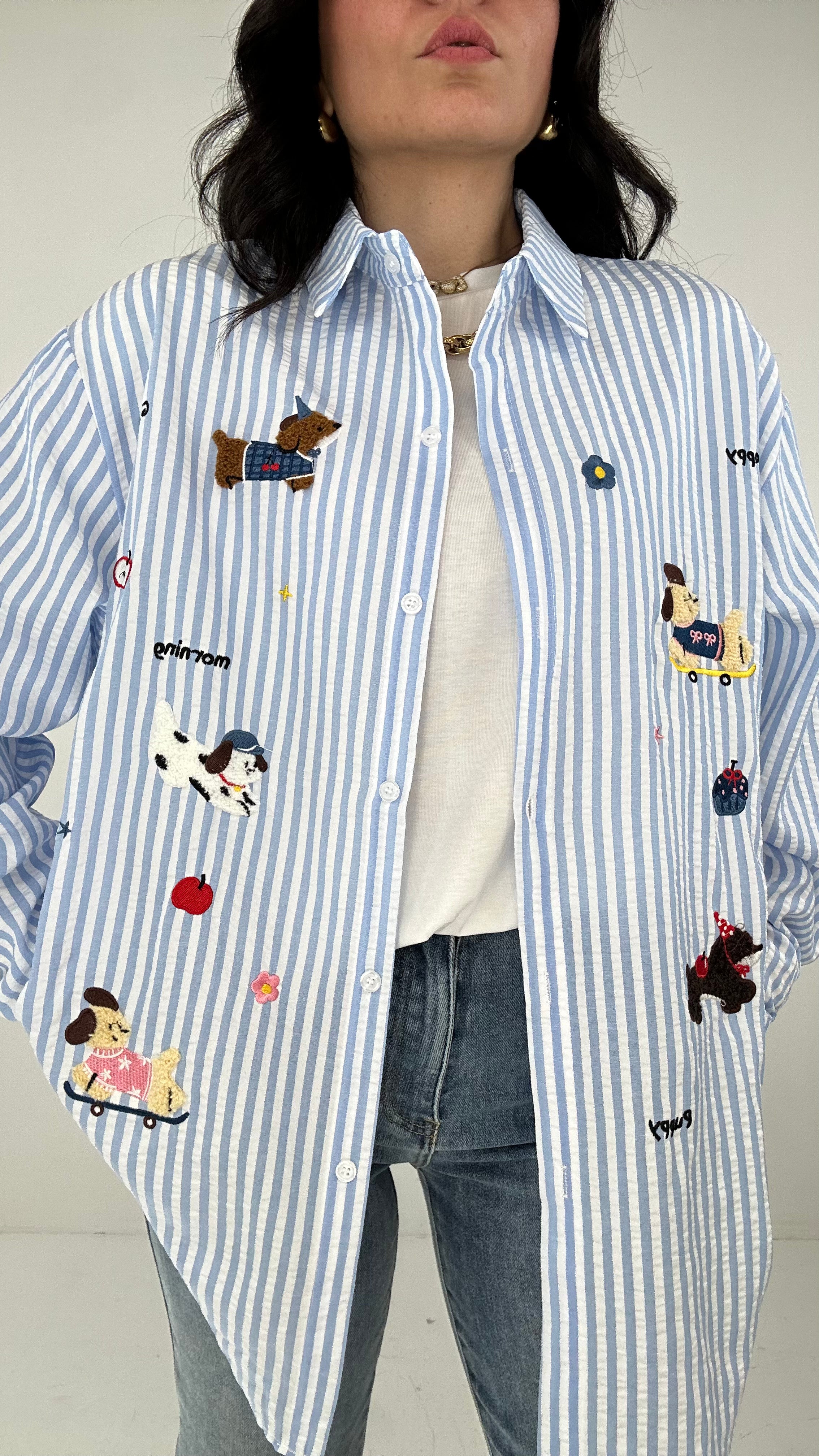 Camicia RIGHE E CAGNOLINI - CELESTE