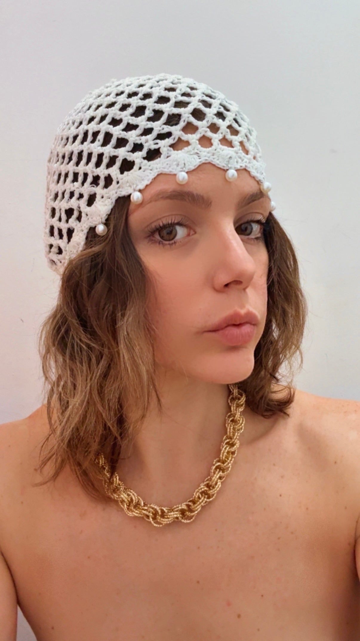 Cappello UNCINETTO E PERLE - BIANCO