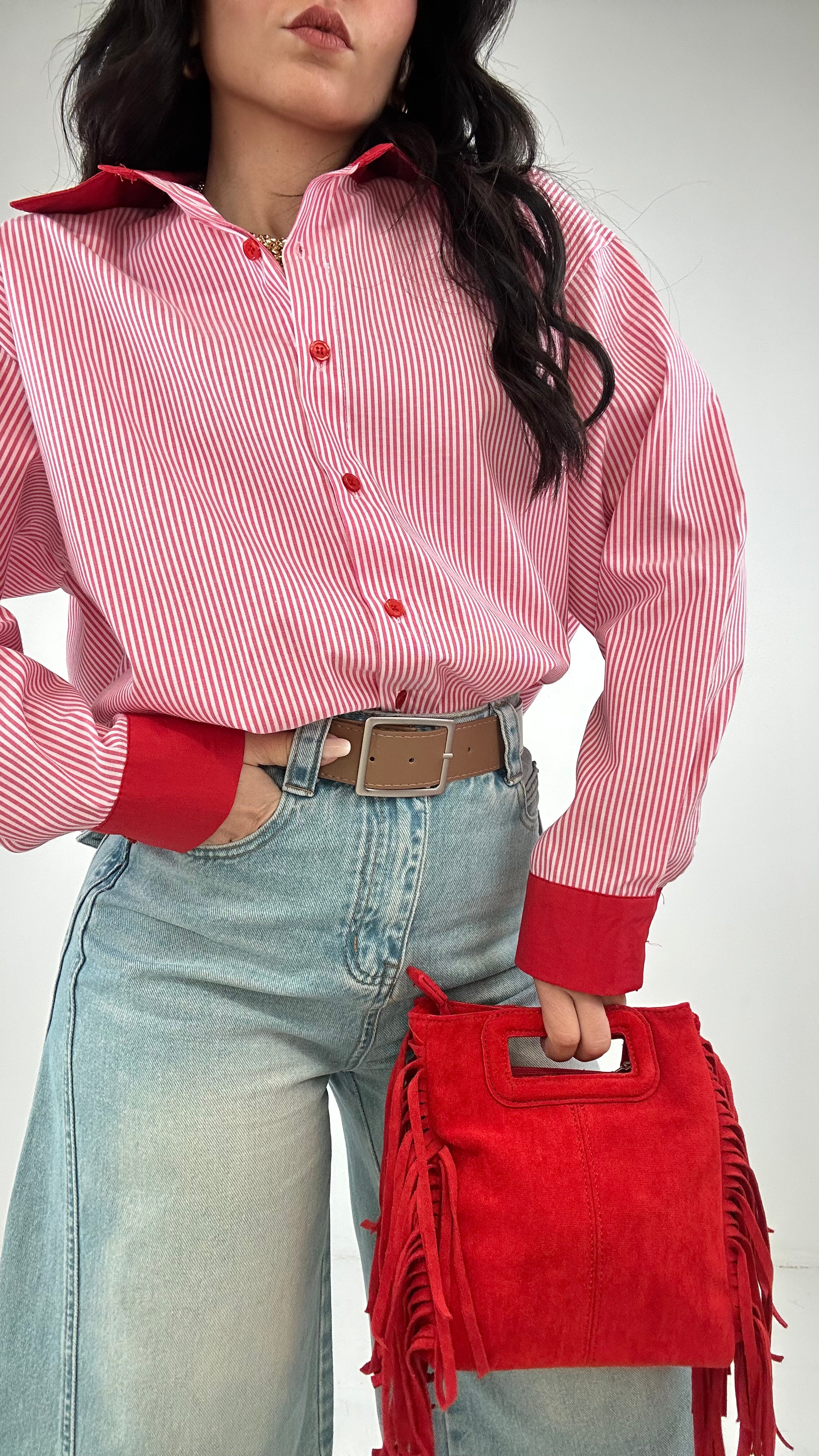 Borsa IN ECOCAMOSCIO CON FRANGE - ROSSO