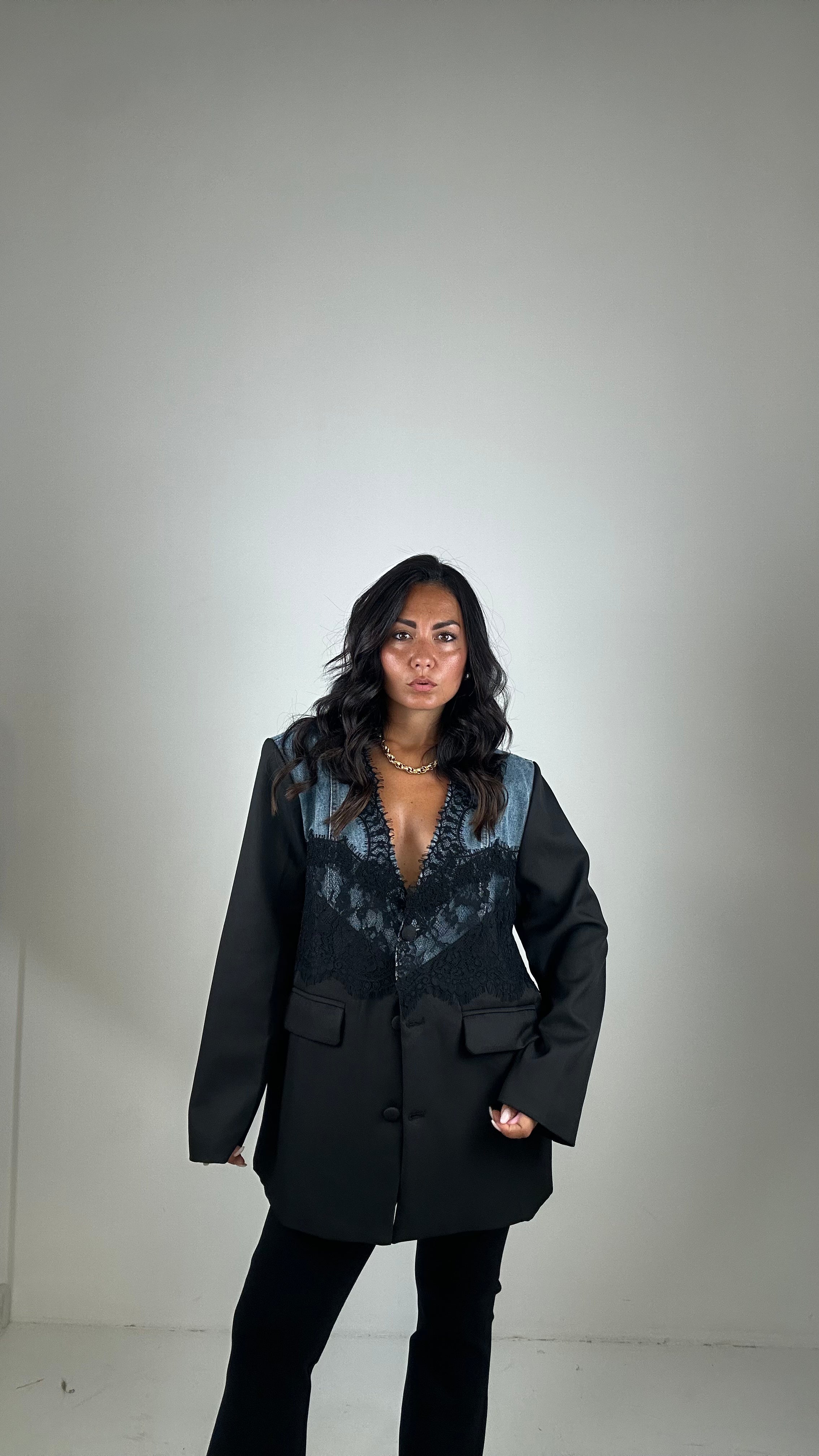 Blazer DENIM E PIZZO - NERO