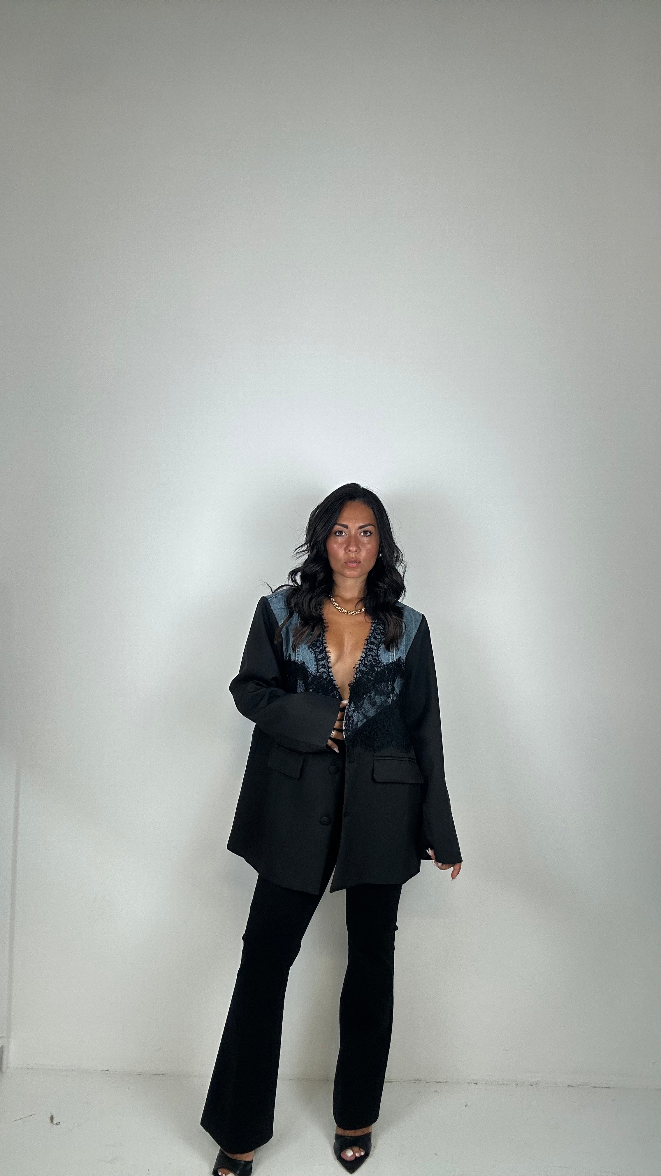 Blazer DENIM E PIZZO - NERO