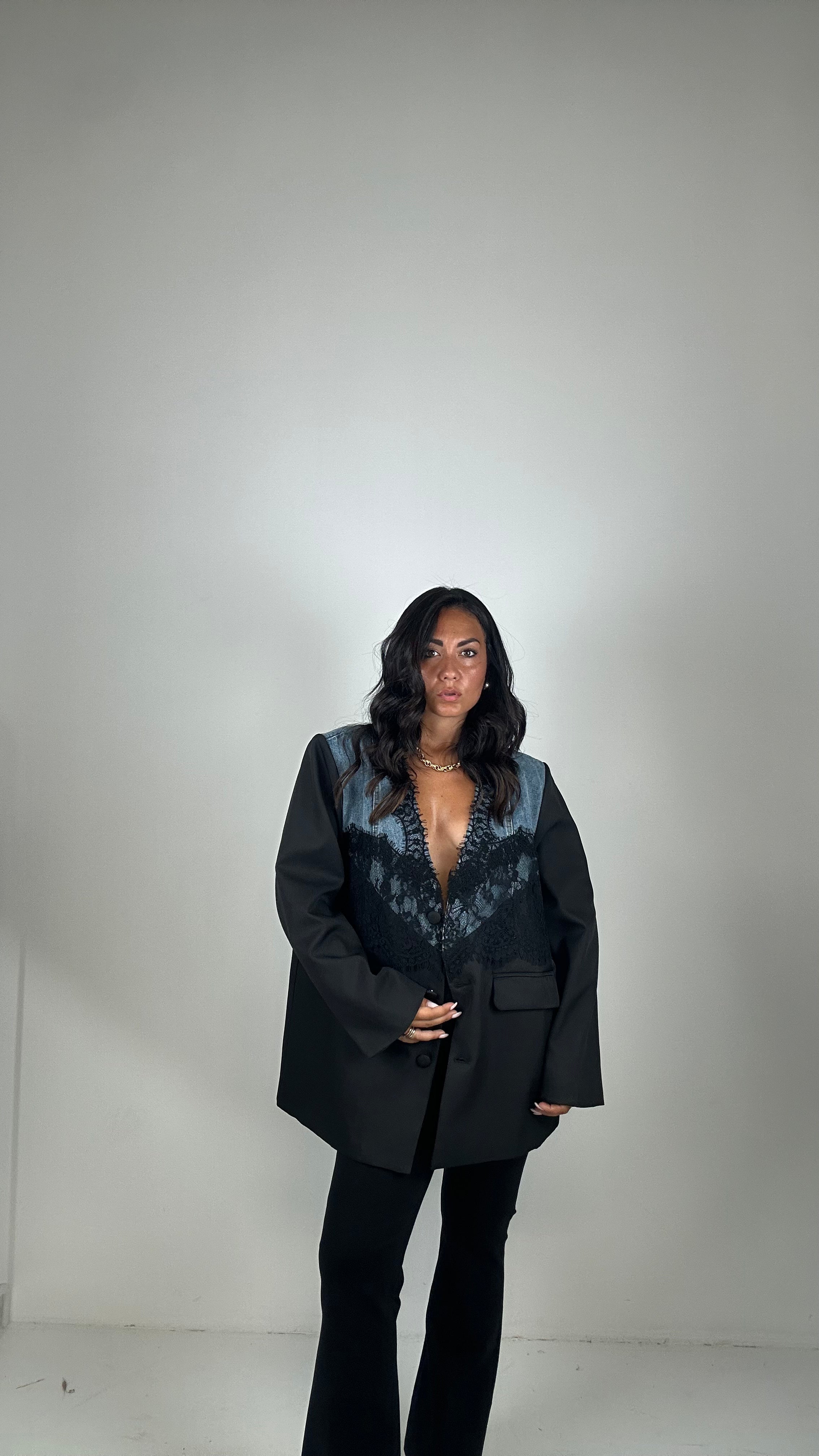 Blazer DENIM E PIZZO - NERO