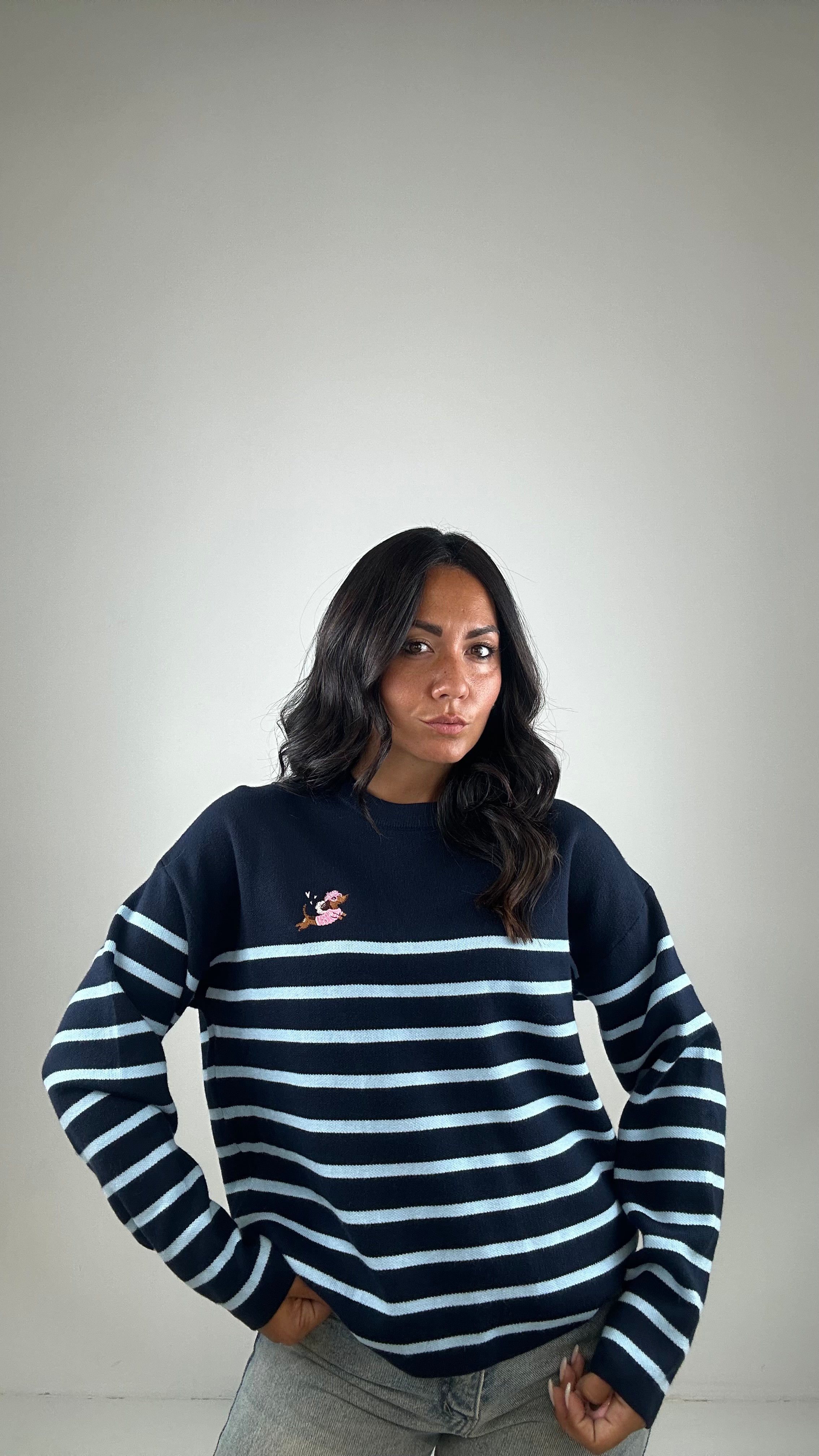 Pull BASSOTTO E RIGHE - BLU