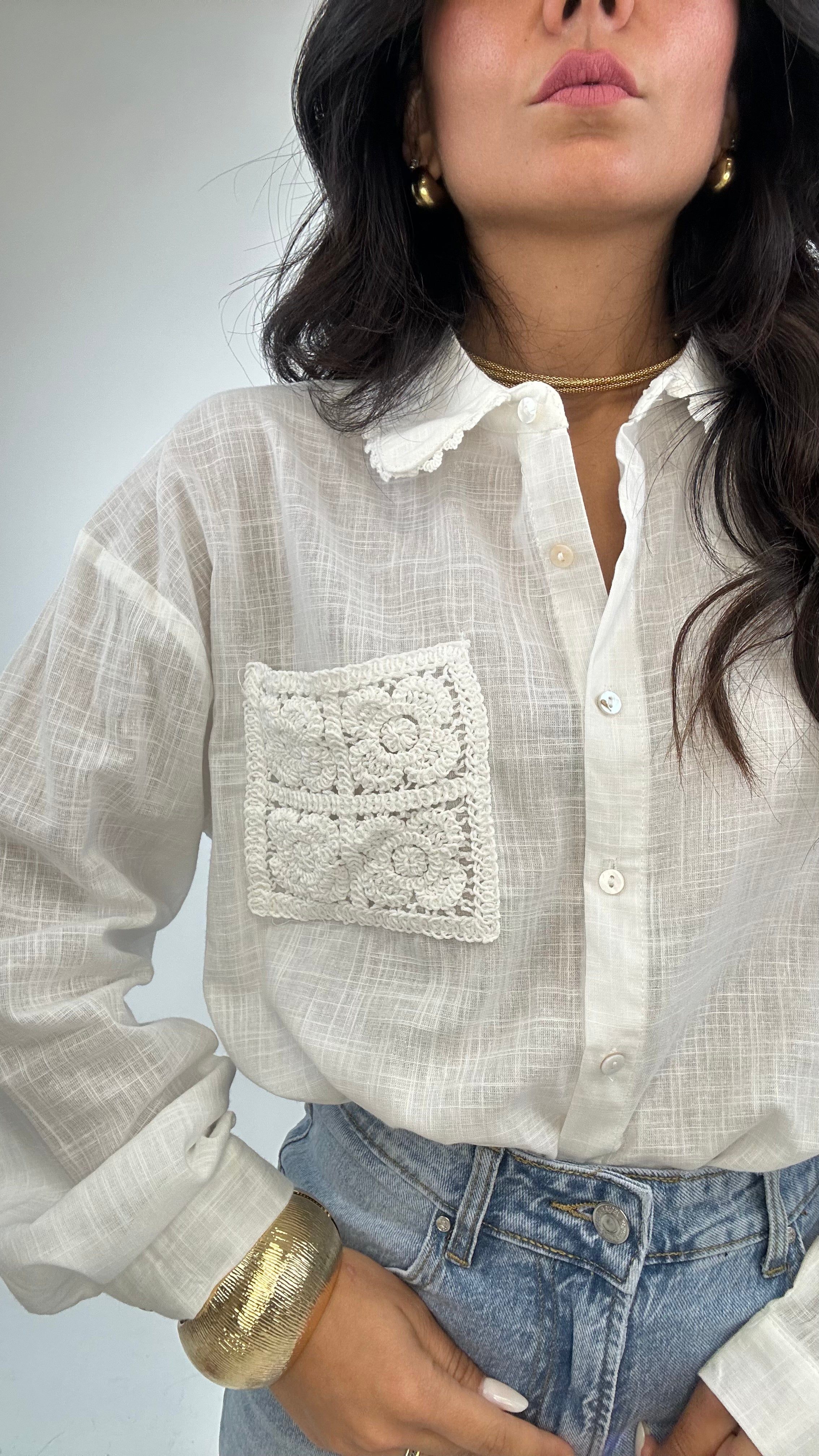 Camicia CON TASCHINO RICAMO - BIANCO