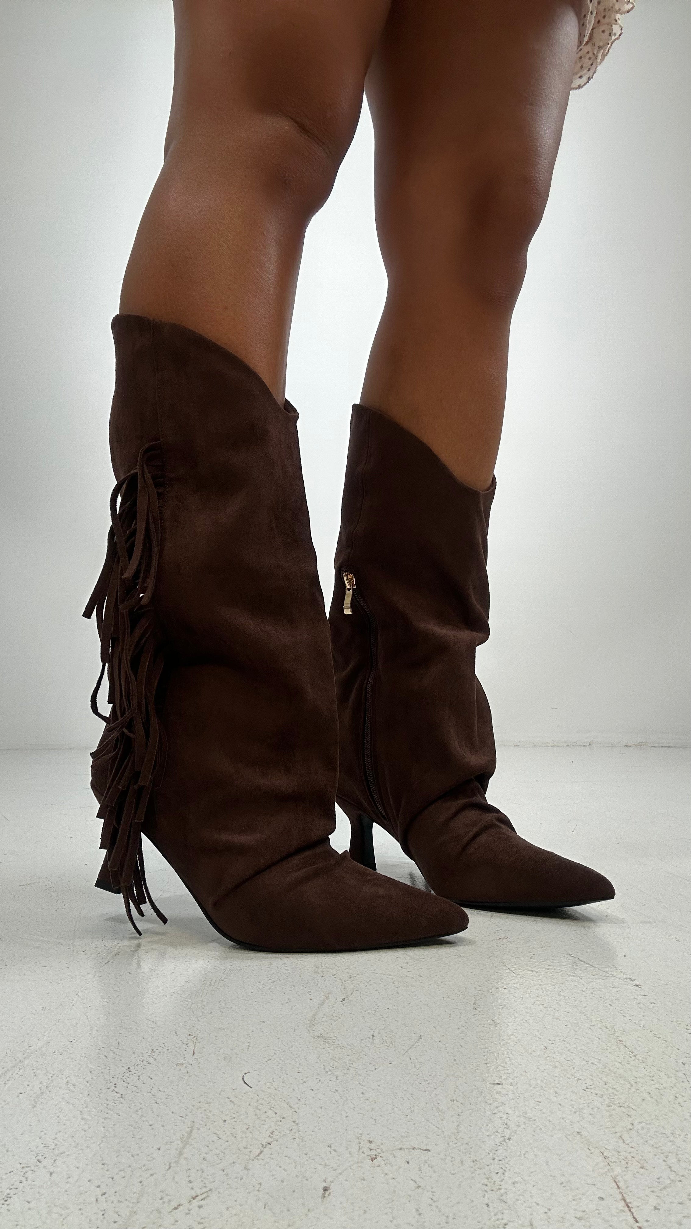 Stivaletto CAMOSCIO FRANGE - MARRONE
