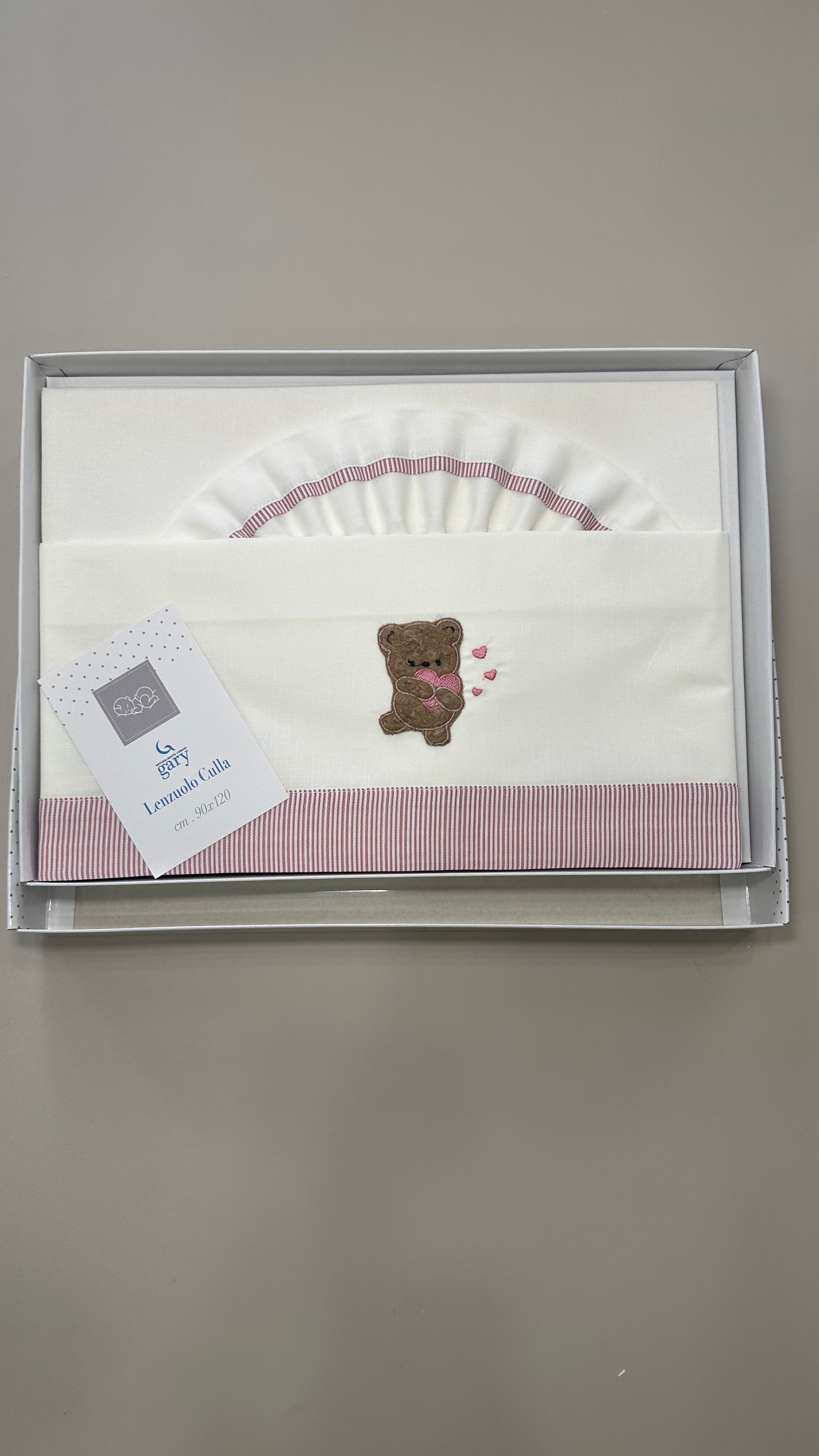 Lenzuola CARROZZINA ORSO CUORE CM 90x120 - ROSA