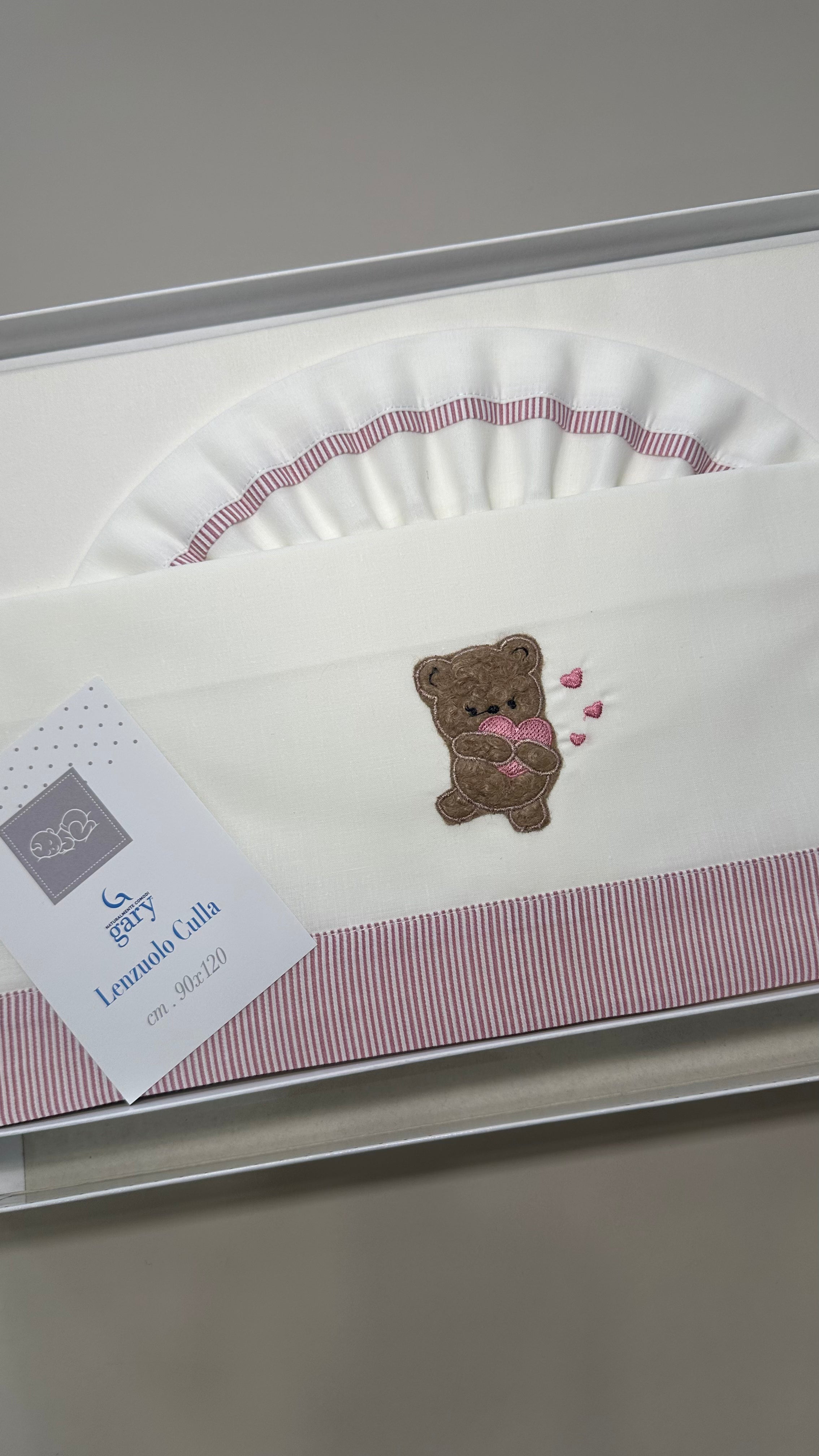 Lenzuola CARROZZINA ORSO CUORE CM 90x120 - ROSA