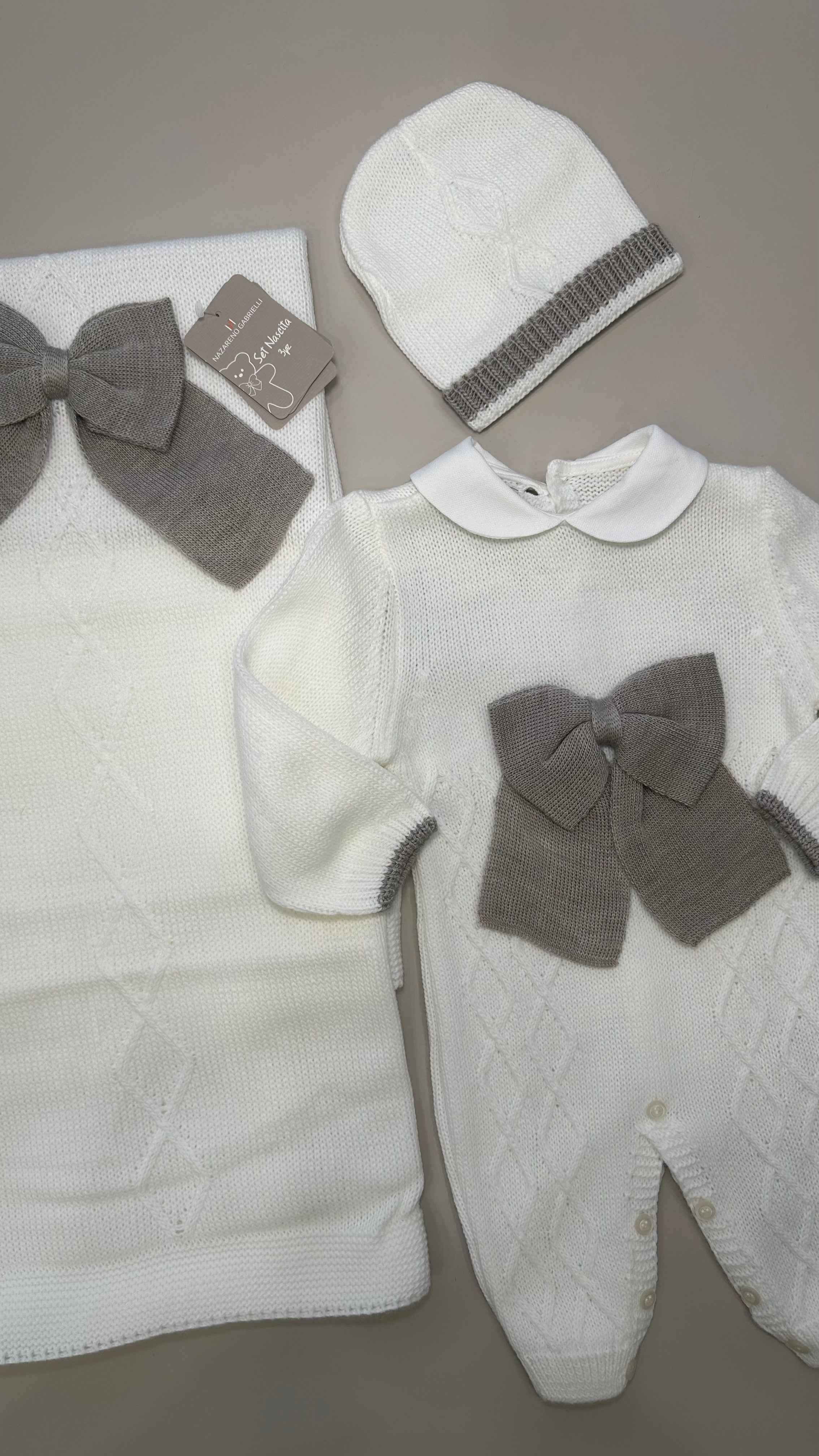 Set NASCITA TRECCIA CON FIOCCO - BEIGE