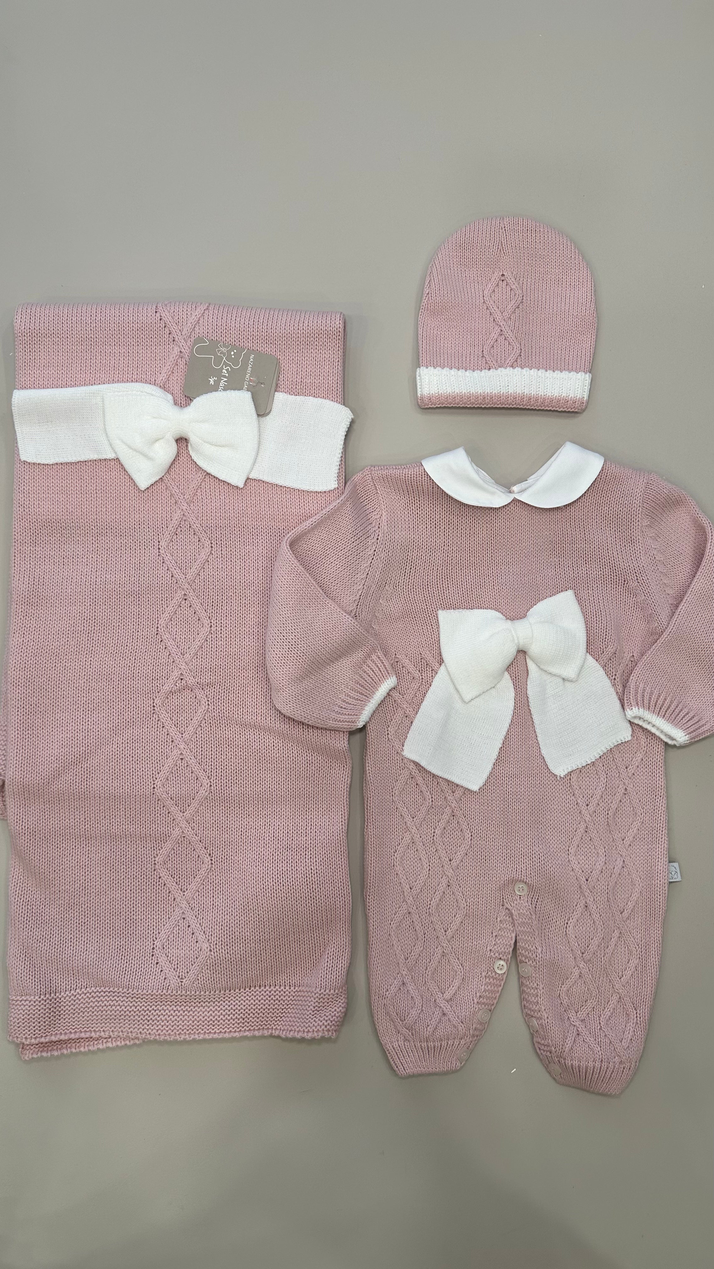 Set NASCITA TRECCIA CON FIOCCO - ROSA