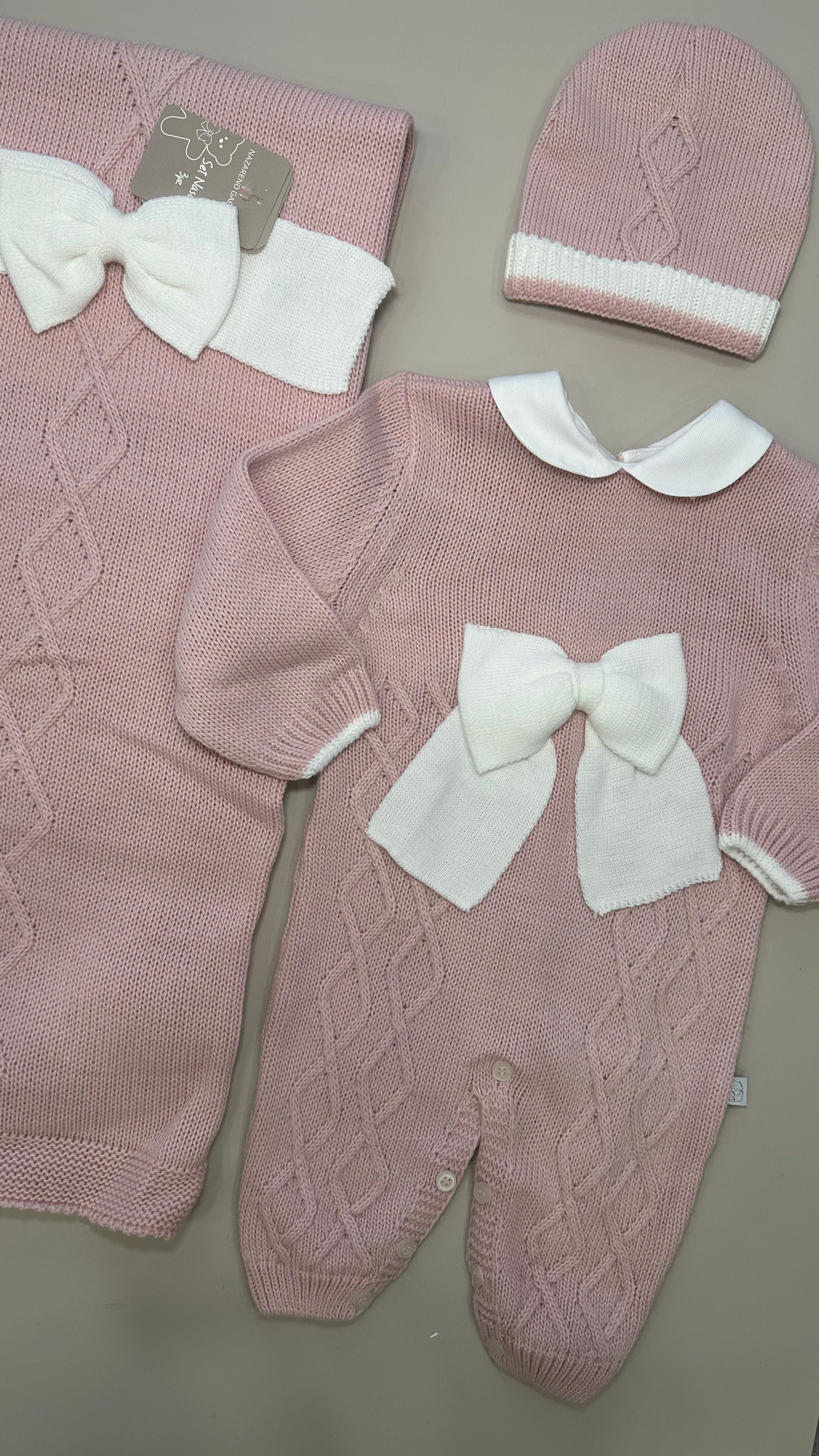 Set NASCITA TRECCIA CON FIOCCO - ROSA