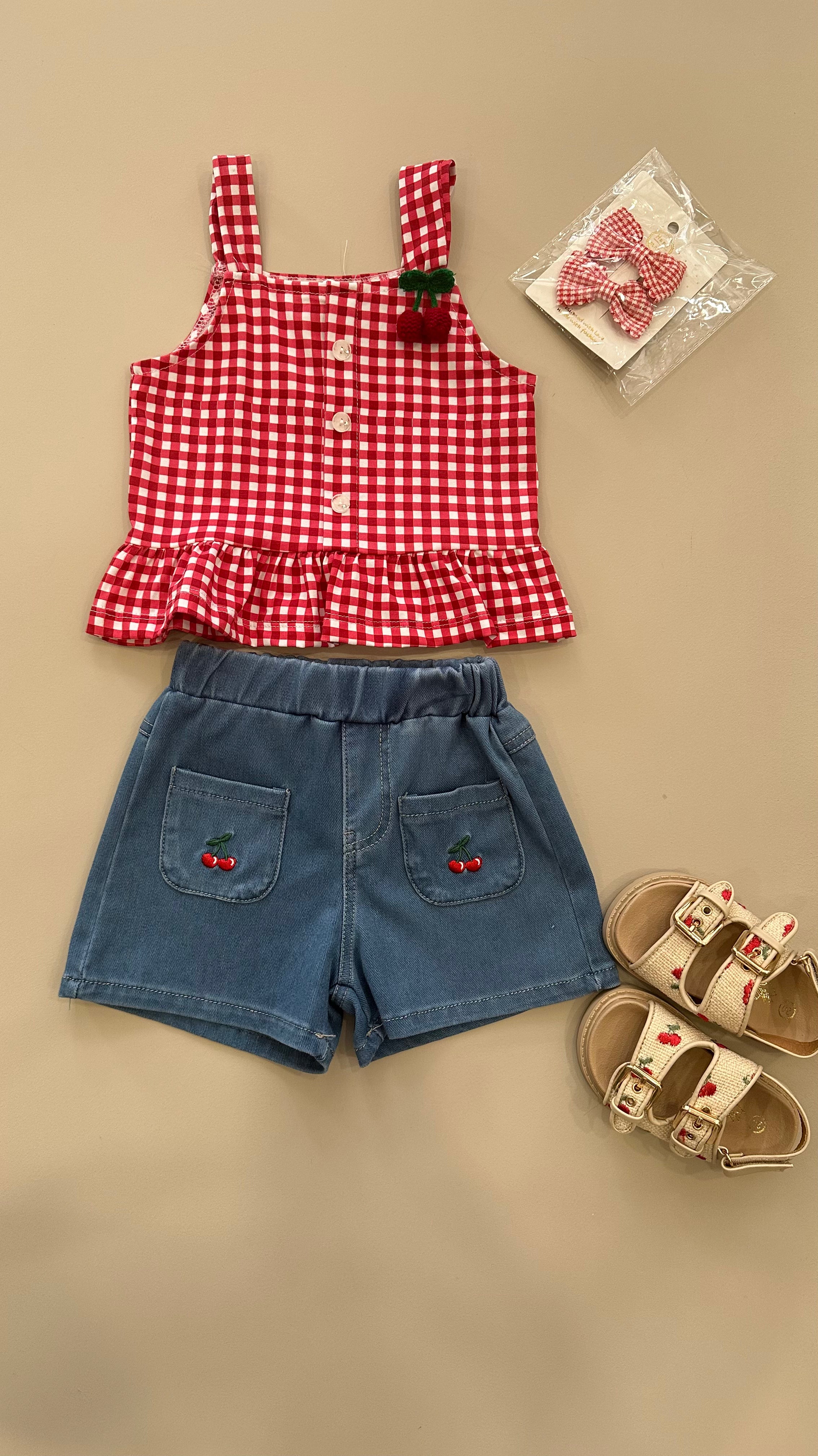 Completo QUADRI CILIEGIA 12-36M - ROSSO