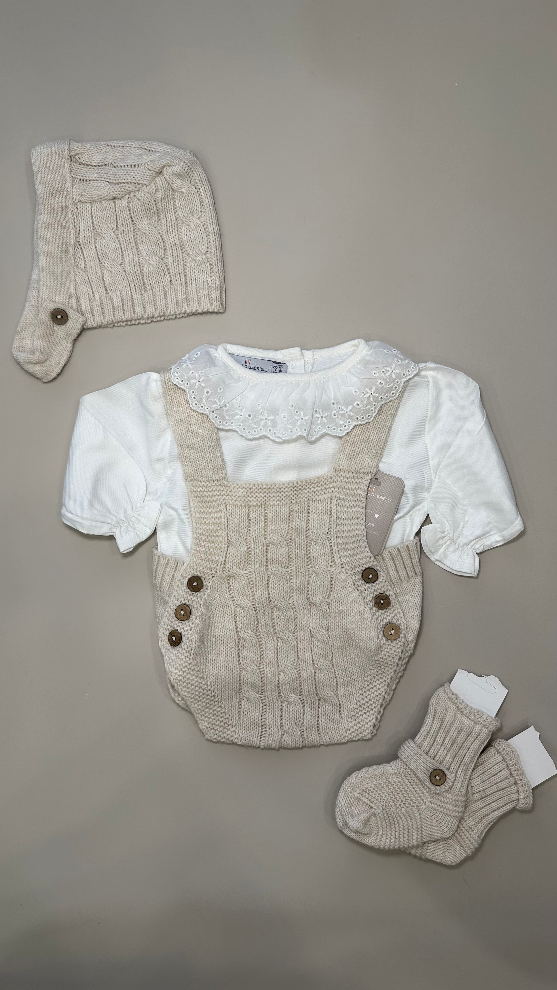 Set Pagliaccetto CON CUFFIA+BABBUCCE - BEIGE