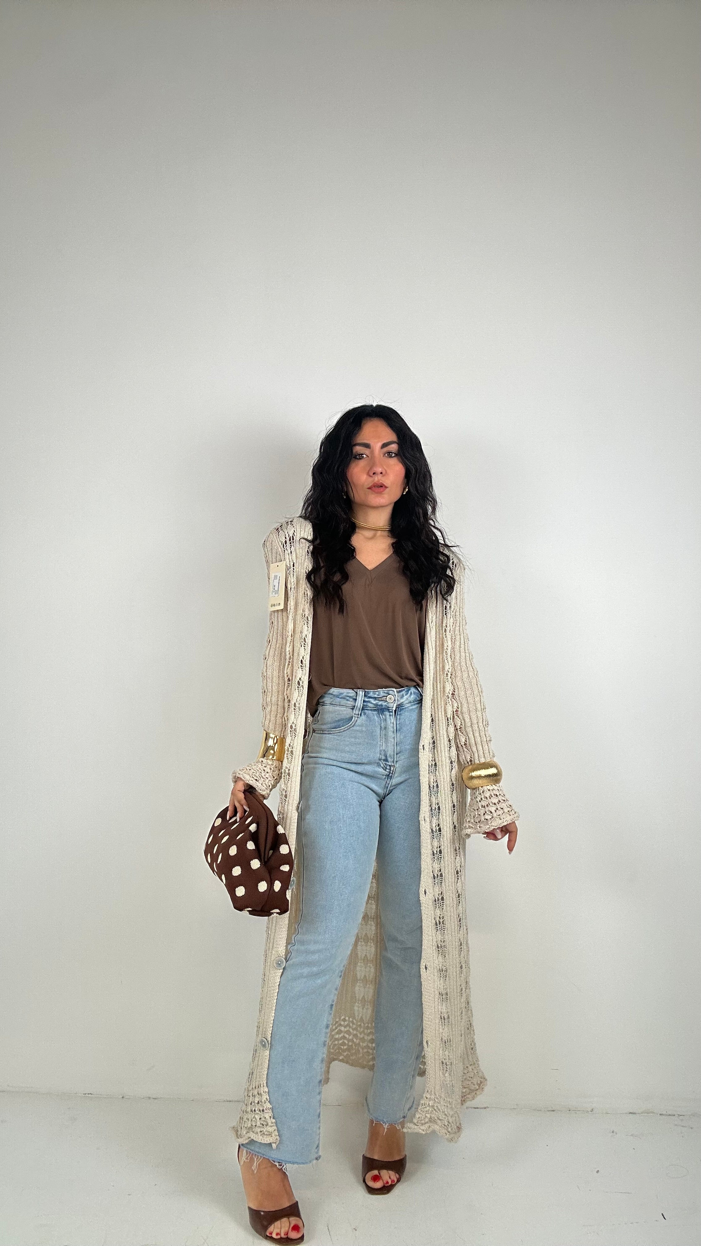 Cardigan TRAFORO LUNGO - BEIGE