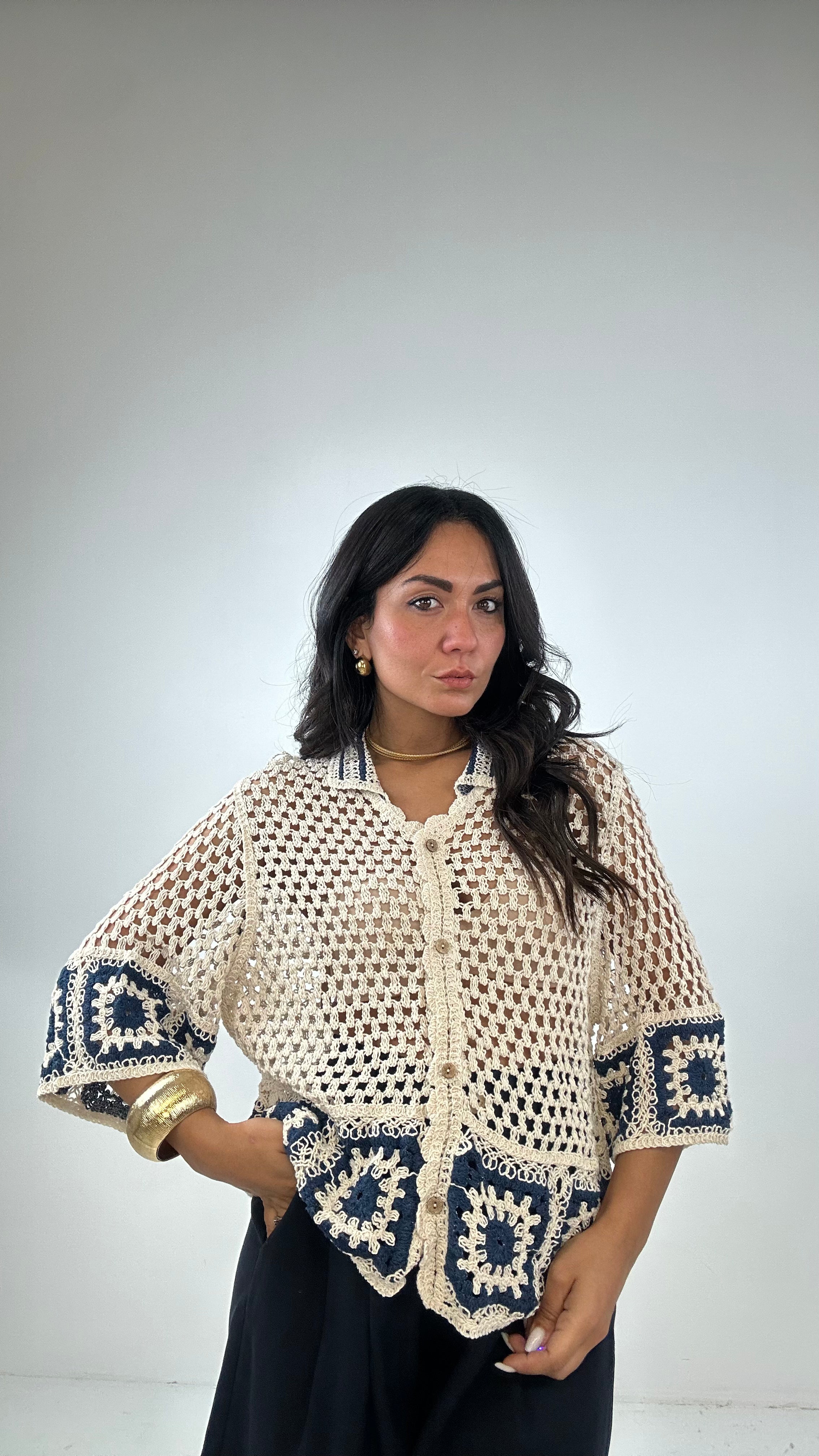 Cardigan RICAMO TRAFORATO - BLU