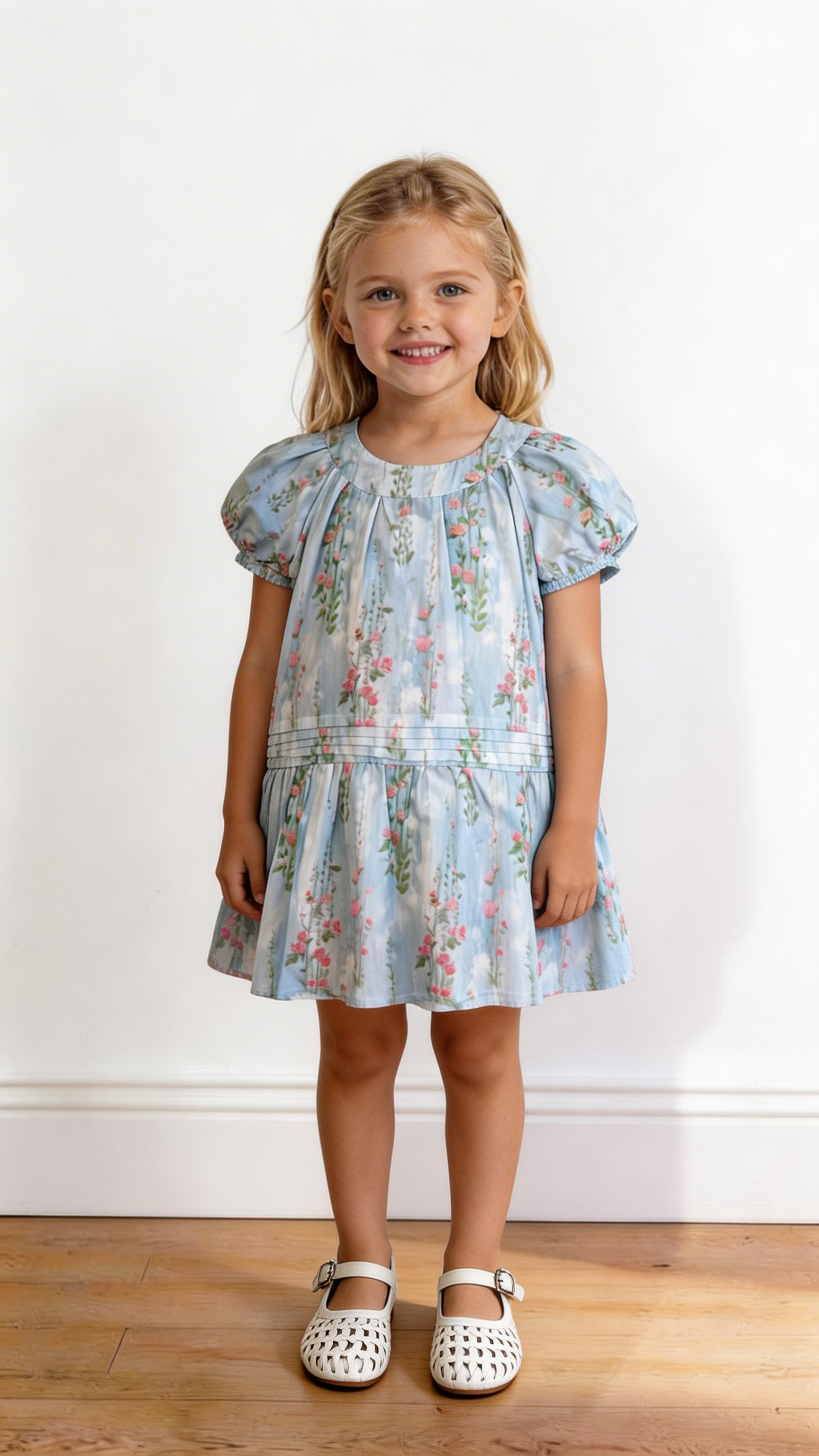 Vestito FIORI 4-12A - AZZURRO