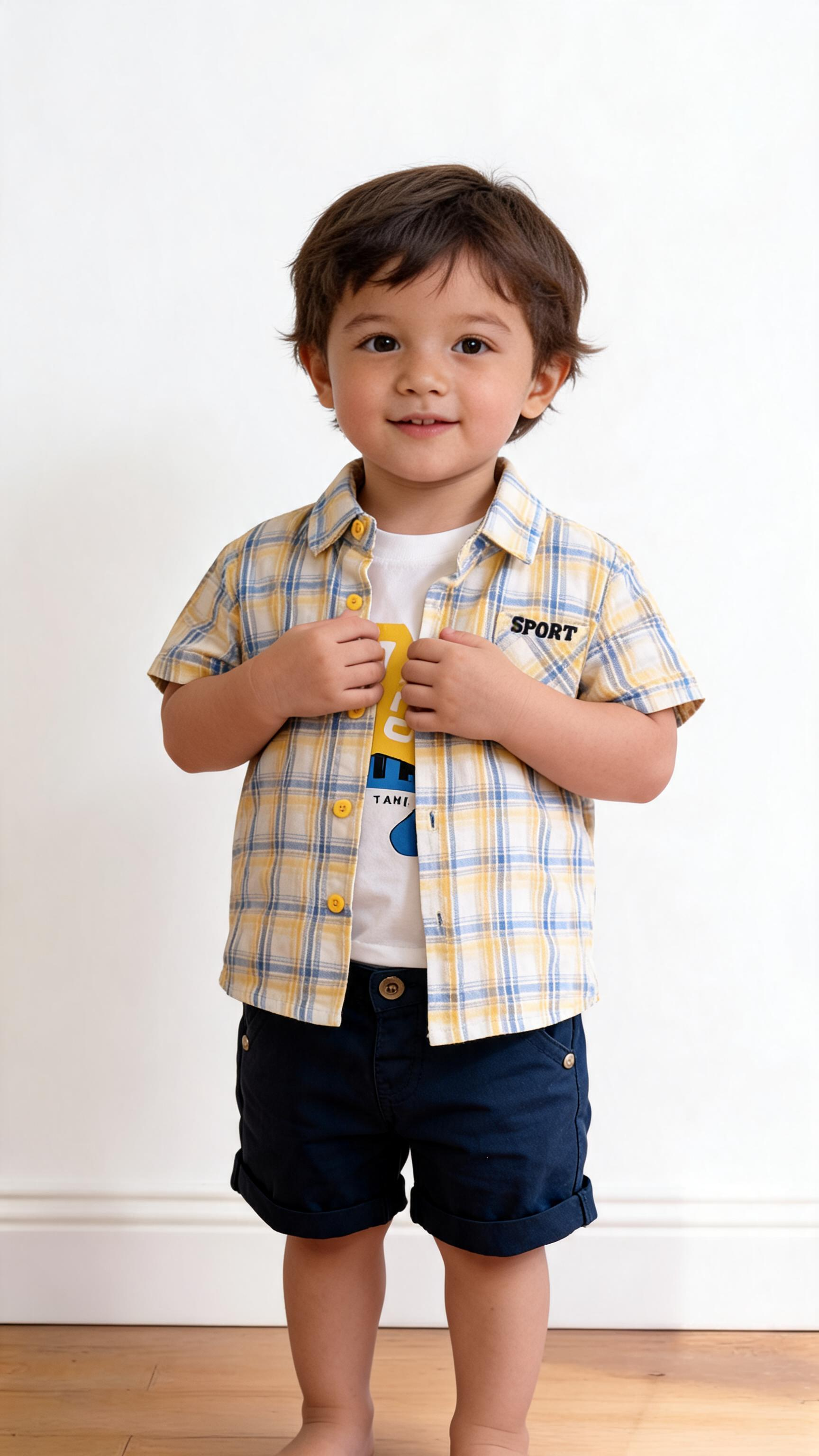 Completo CAMICIA QUADRETINI 12-36M - GIALLO