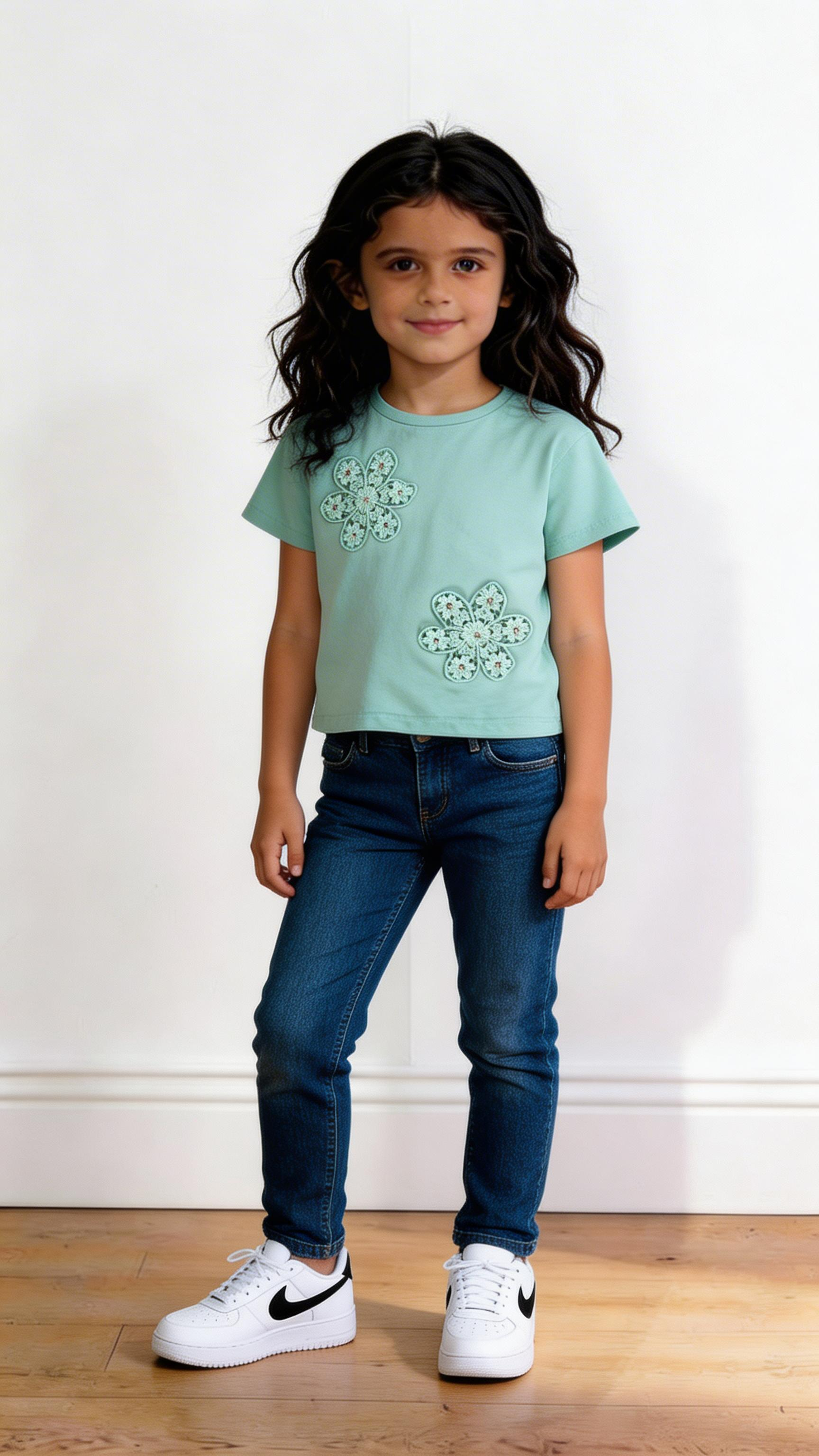 T-shirt FIORI E STRASS 4-12A - VERDE