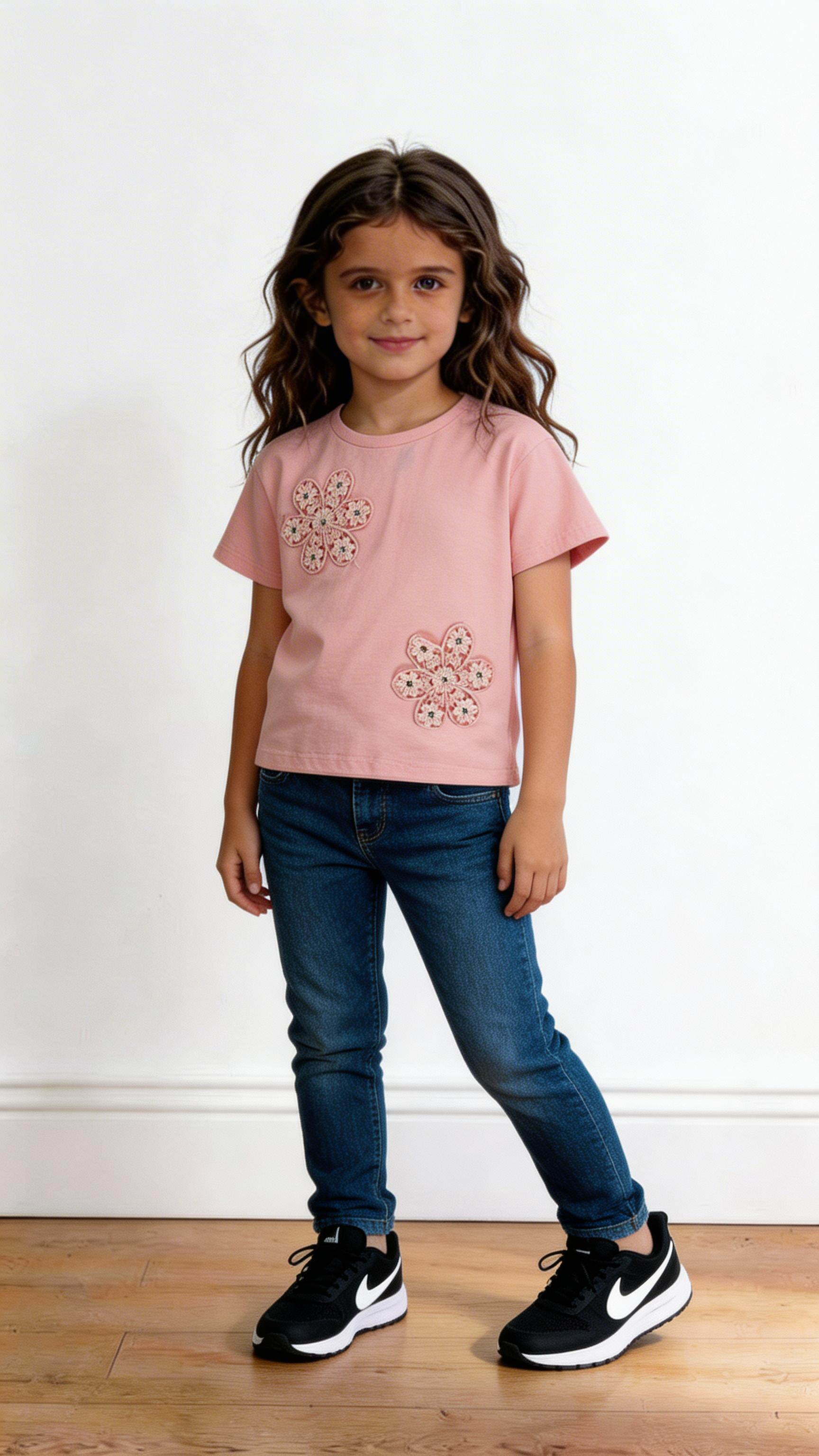 T-shirt FIORI E STRASS 4-12A - ROSA