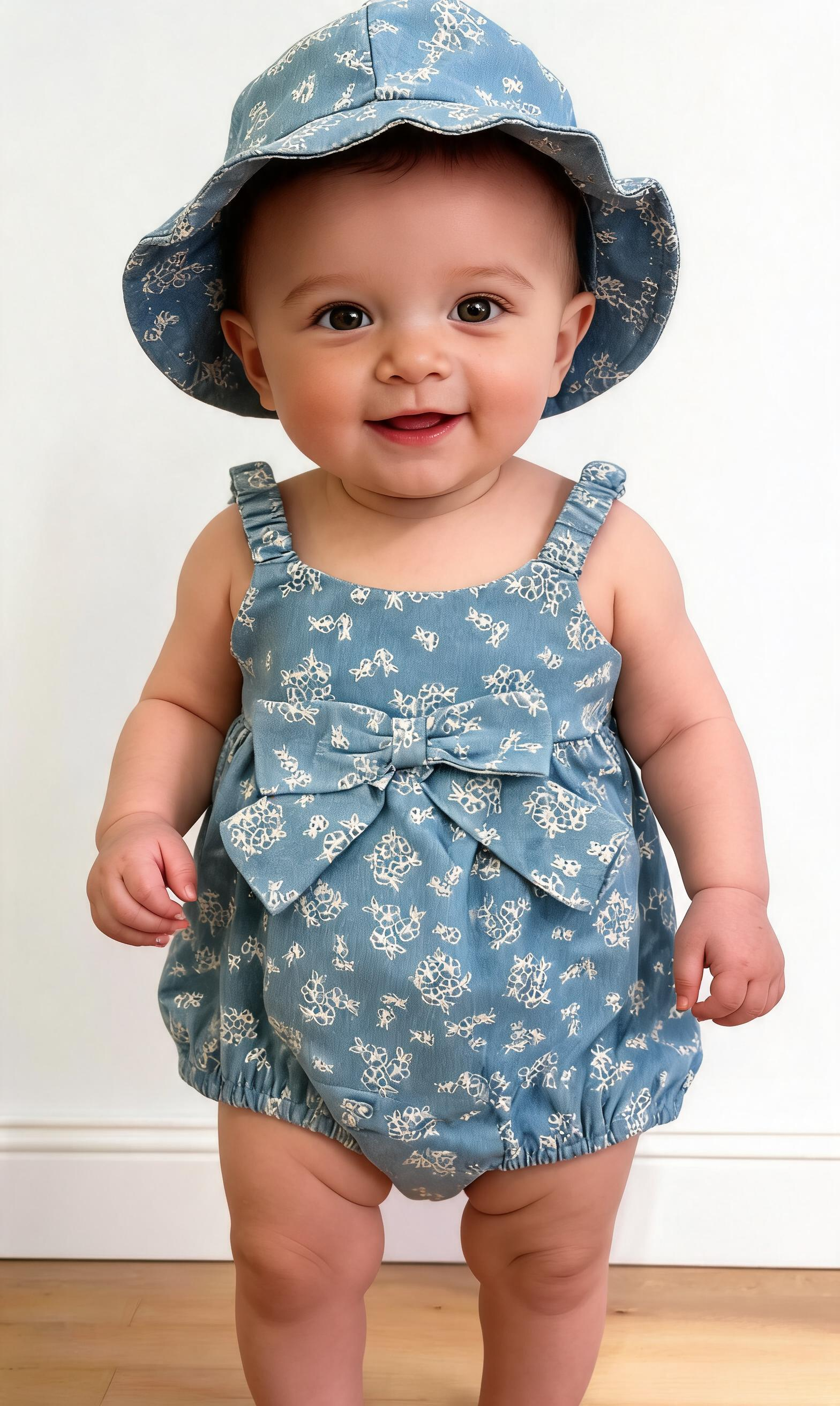 Pagliaccetto in JEANS CON CAPPELLO 3-18M - CHIARO