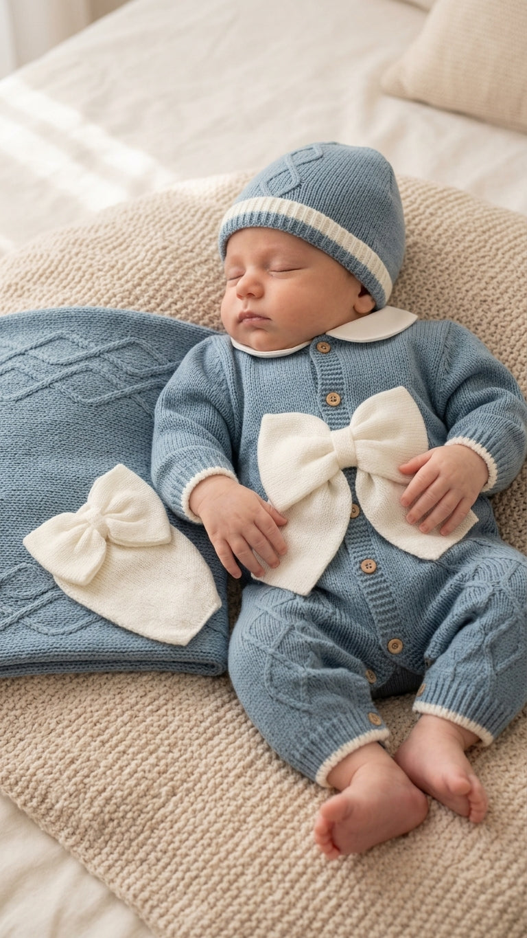 Set NASCITA TRECCIA CON FIOCCO - AZZURRO
